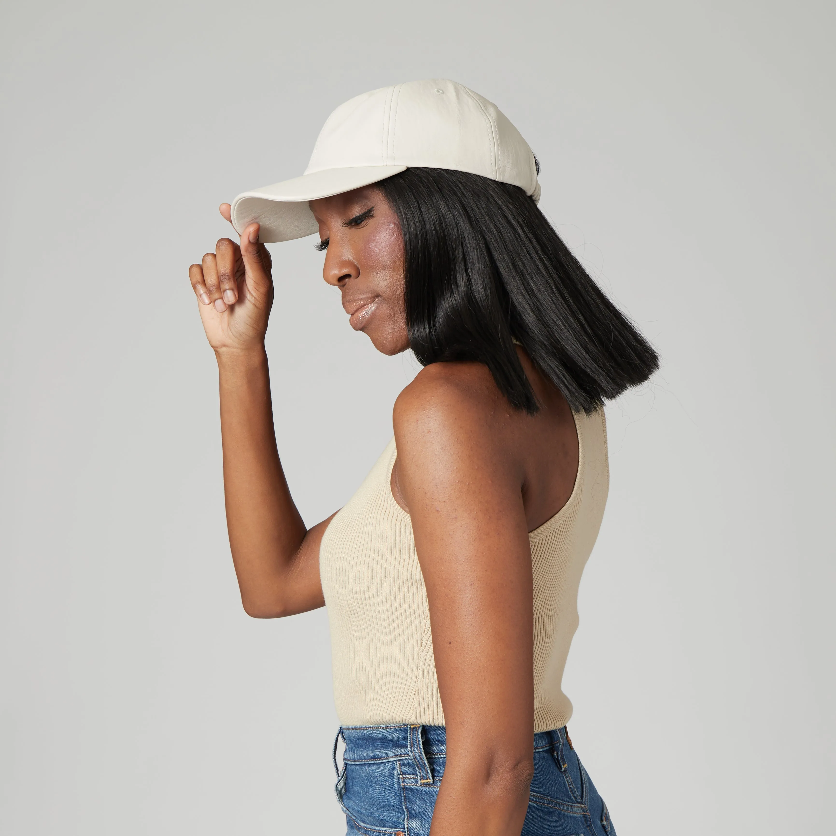 Women's Faux Leather Ball Cap w/ Elastic sold by San Diego Hat Company product image thumbnail 3