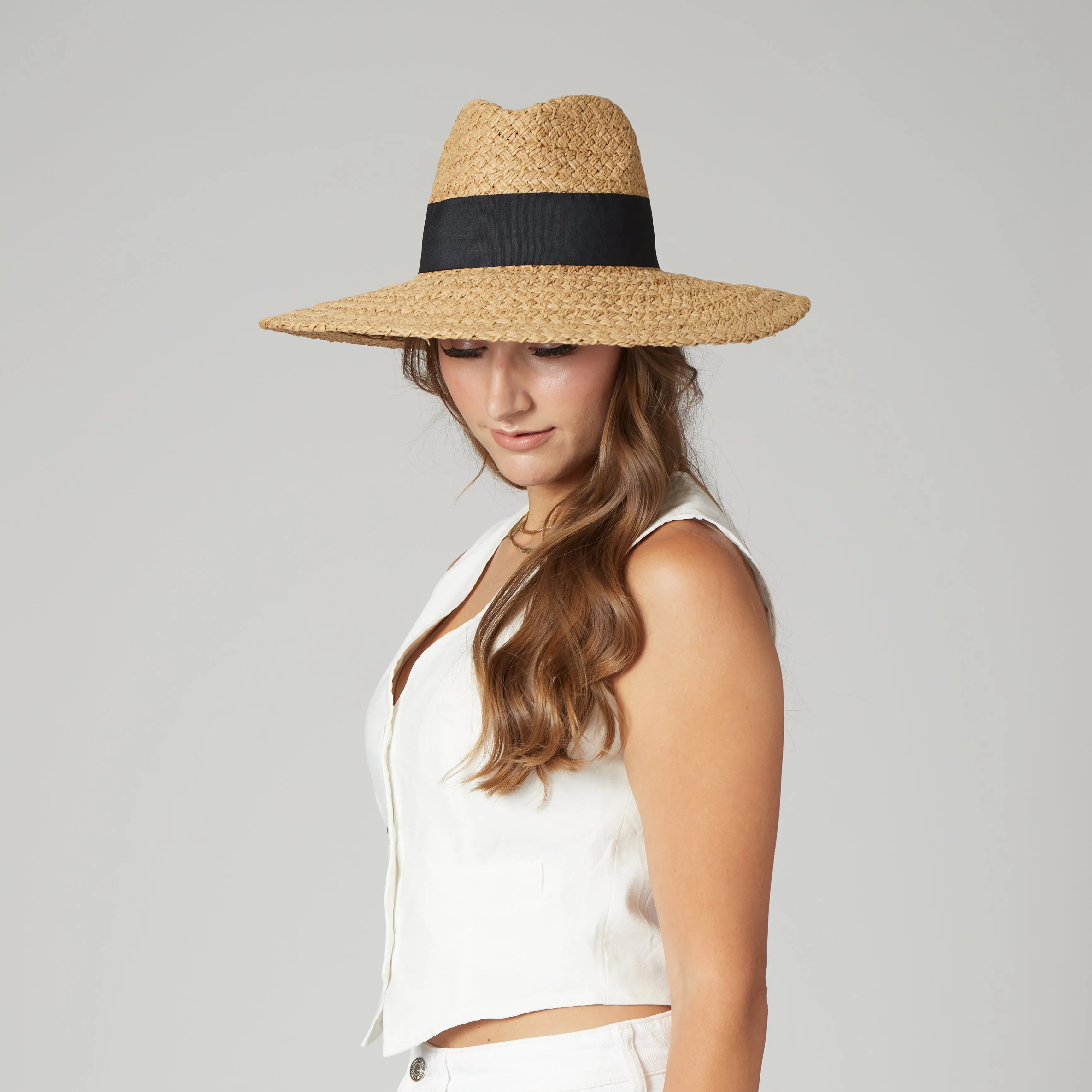 Women's Woven Paper Wide Brim Fedora With Grosgrain sold by San Diego Hat Company product image thumbnail 2