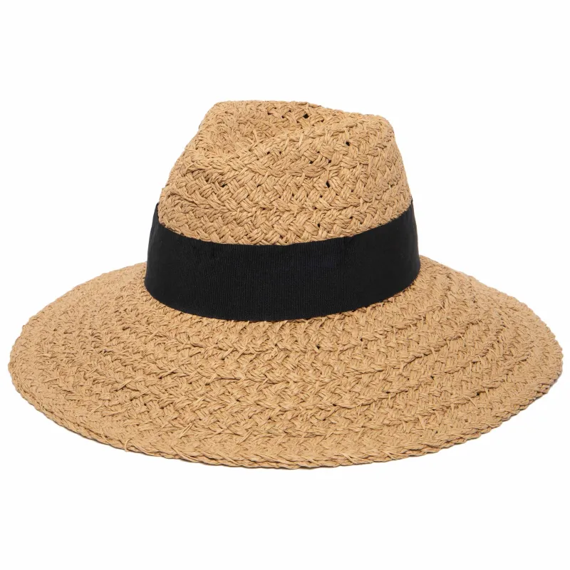 Women's Woven Paper Wide Brim Fedora With Grosgrain sold by San Diego Hat Company
