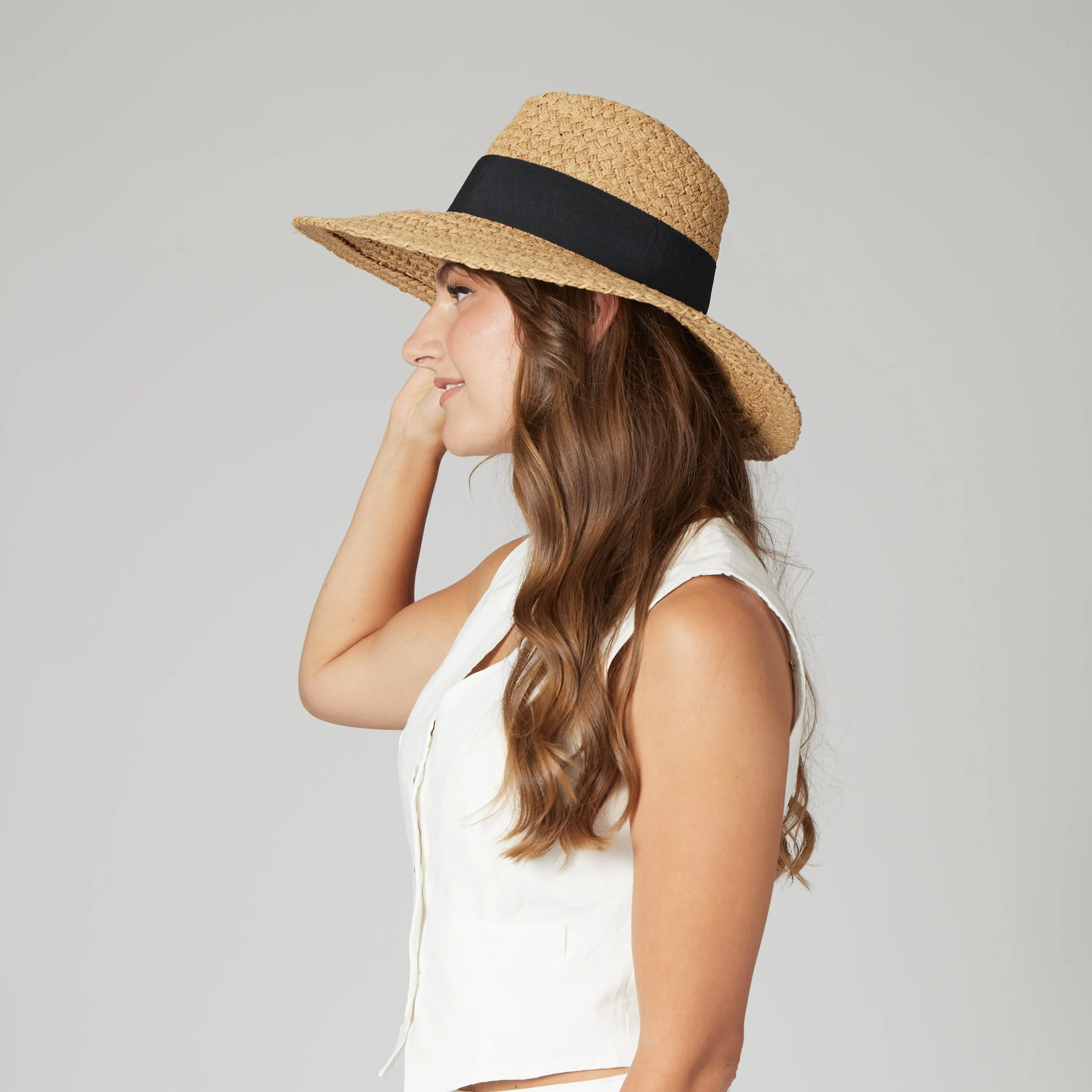 Women's Woven Paper Wide Brim Fedora With Grosgrain sold by San Diego Hat Company product image thumbnail 3