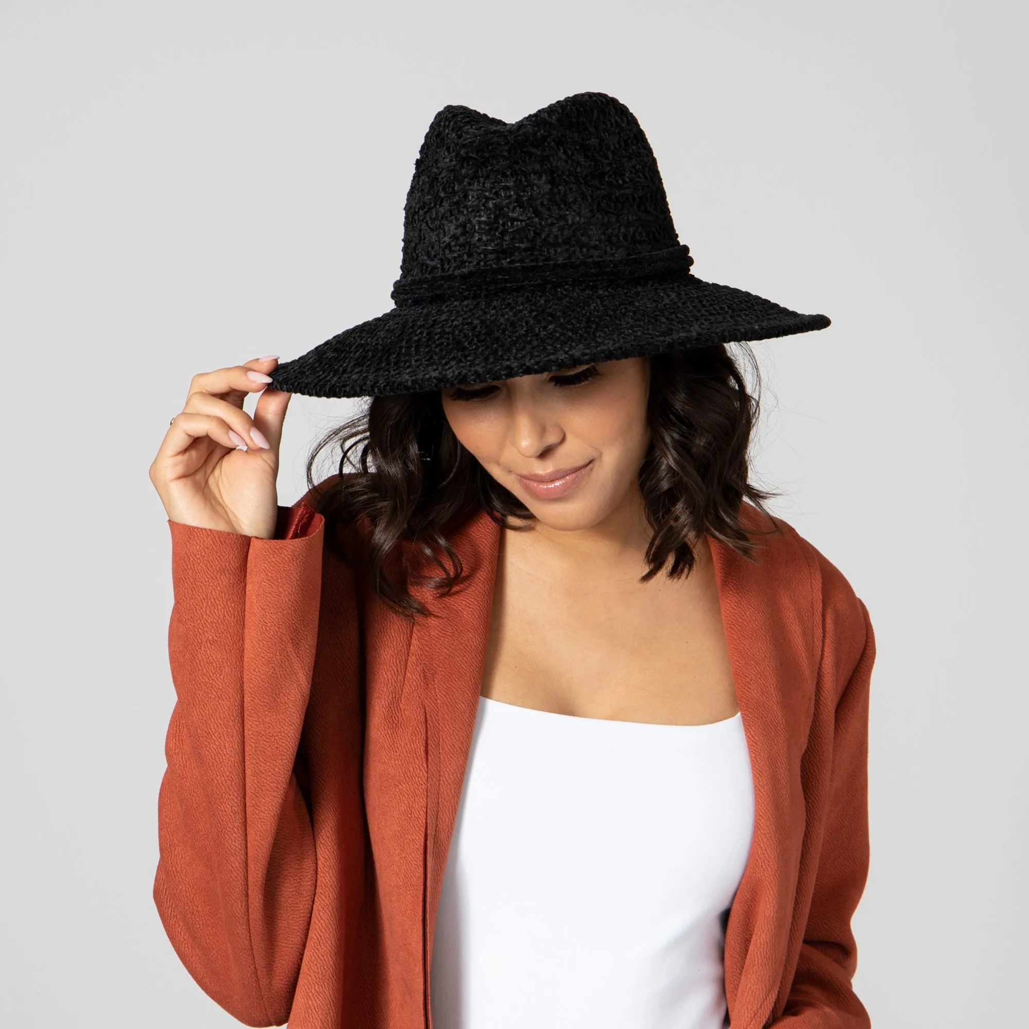Women's Chenille Knit Wide Brim Fedora sold by San Diego Hat Company product image thumbnail 2