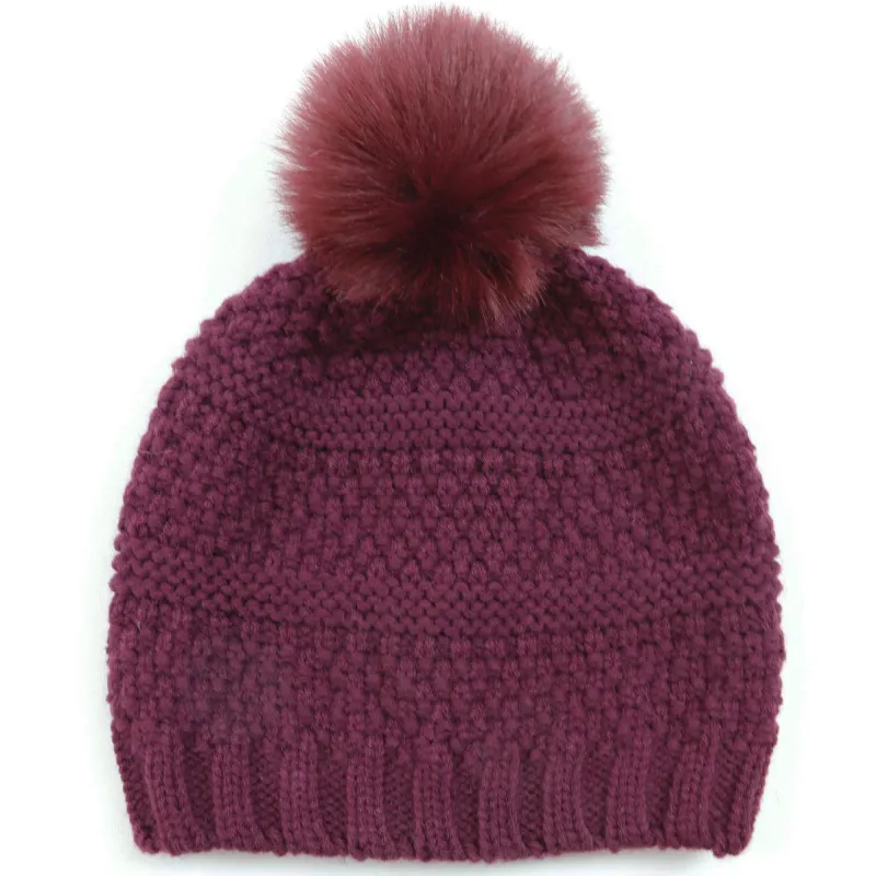 Women's Knit Beanie w/Faux Fur Pom made by San Diego Hat Company