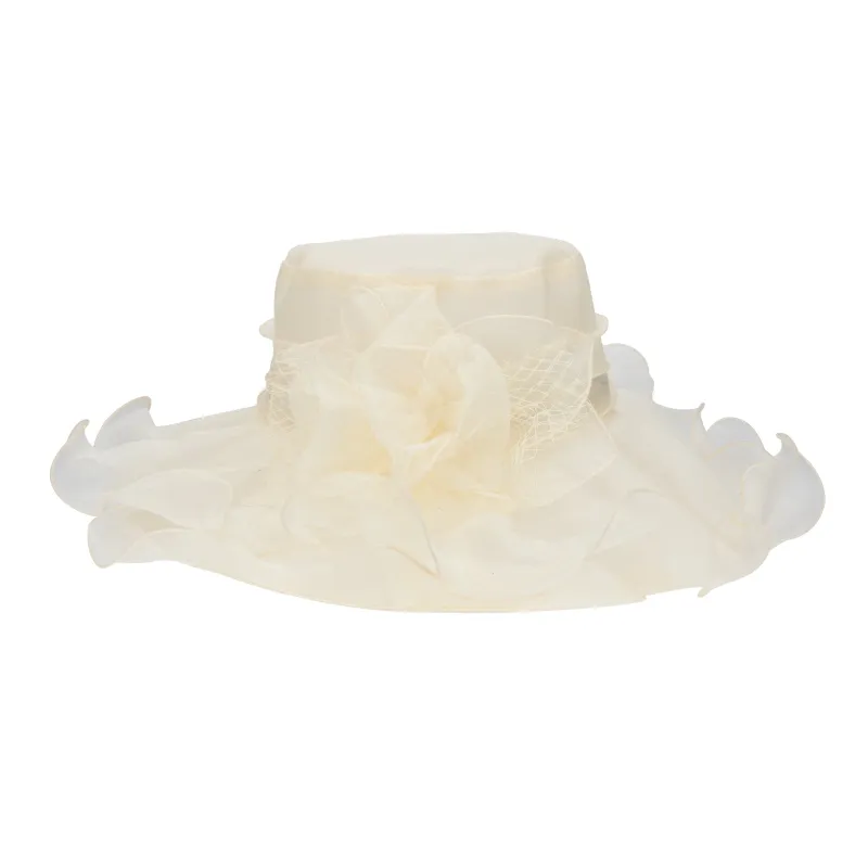 Sheer Organza Wide Brim With Self Ruffle Overlay And Flower Detail sold by San Diego Hat Company