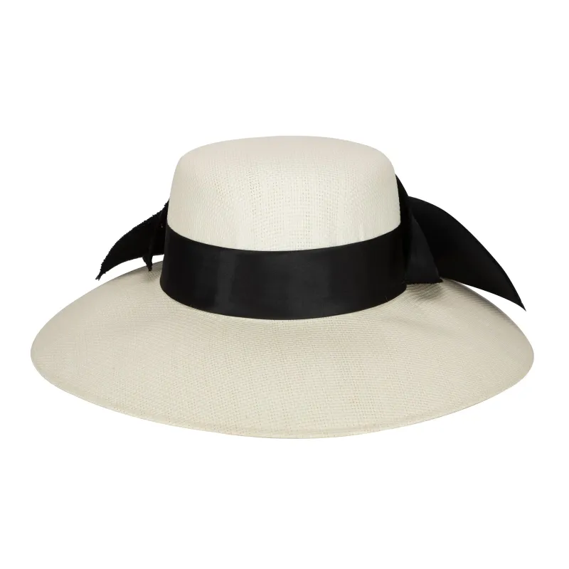 Woven Paper Round Crown With Exaggerated Satin Bow sold by San Diego Hat Company