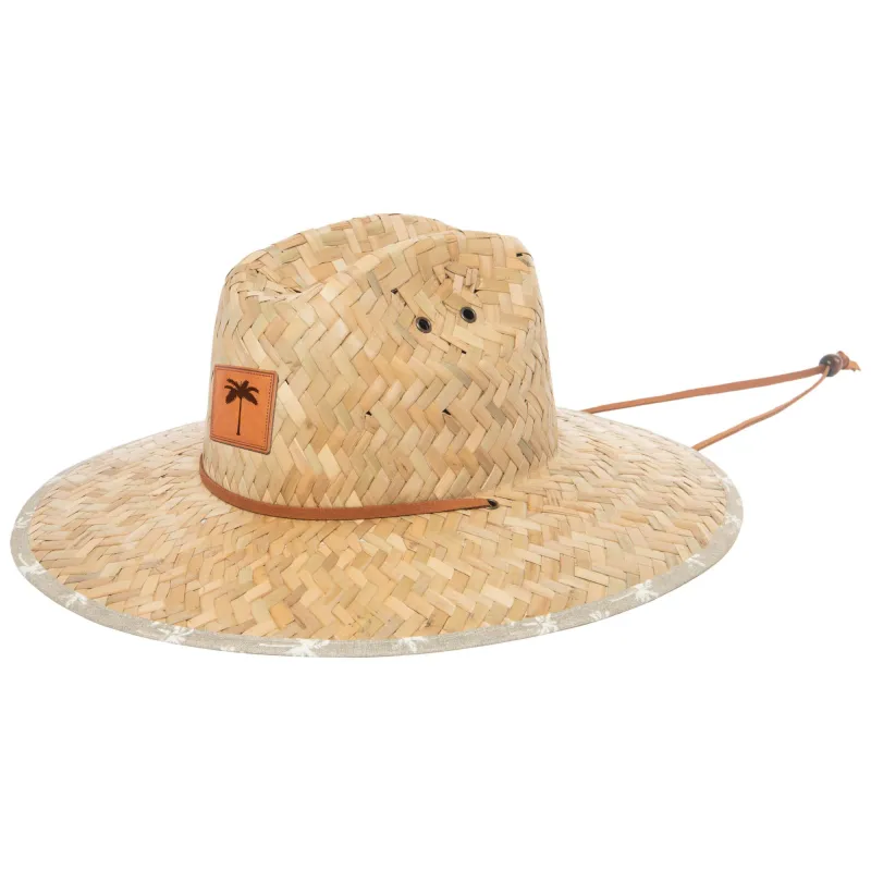 Mens Straw Lifeguard with Patch and Palm Tree Under-brim Print sold by San Diego Hat Company