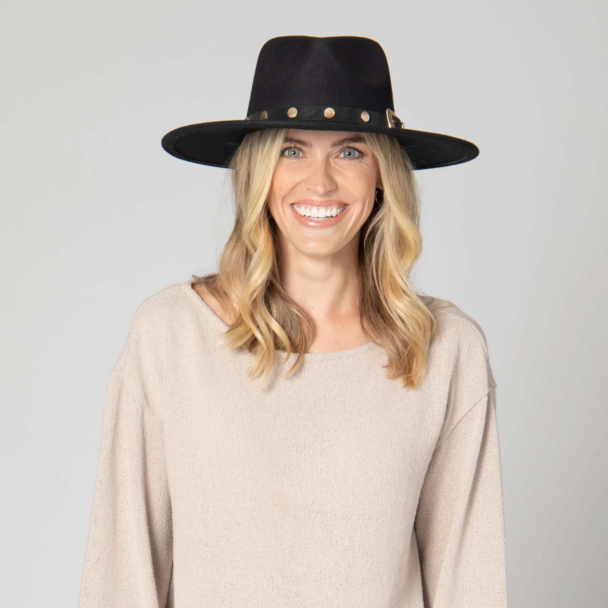 Faux Felt Fedora with Western Buckle Band sold by San Diego Hat Company product image thumbnail 2