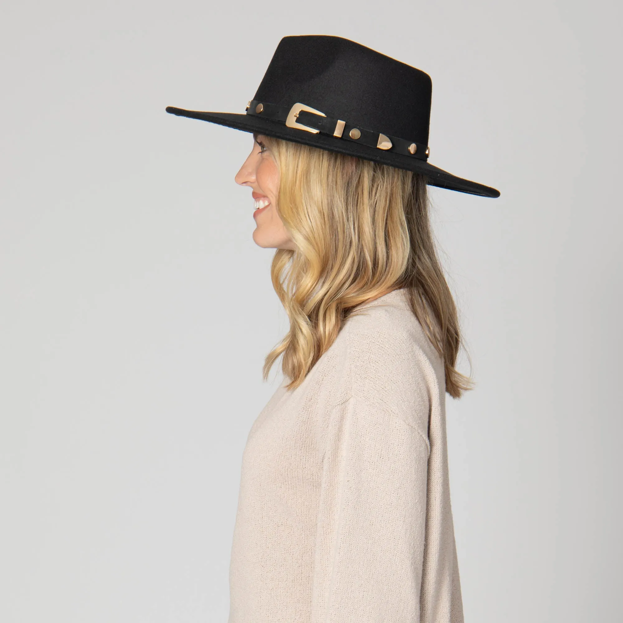 Faux Felt Fedora with Western Buckle Band sold by San Diego Hat Company product image thumbnail 4