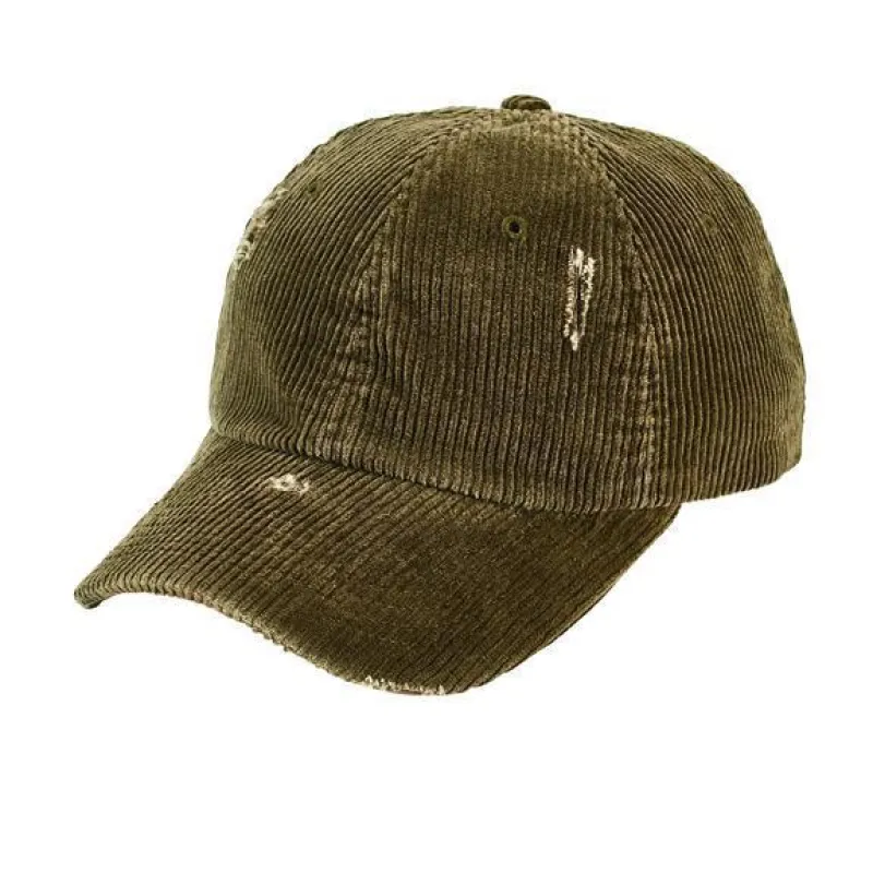 Distressed Corduroy Ball Cap with Adjustable Back Slider made by San Diego Hat Company