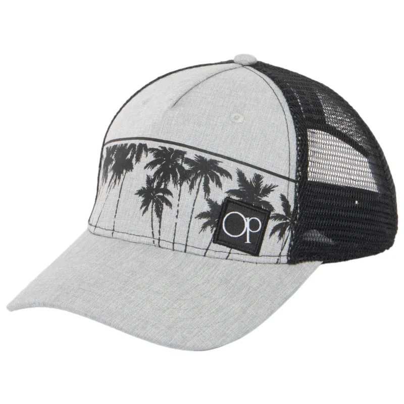 Ocean Pacific - 5 Panel Trucker Hat with Grey Palm Leaf Print made by OP