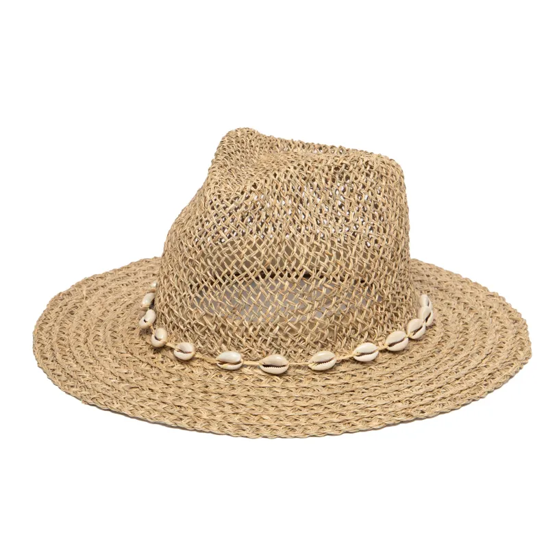 Women's Seagrass Fedora With Gold Plated Shell Band made by San Diego Hat Company