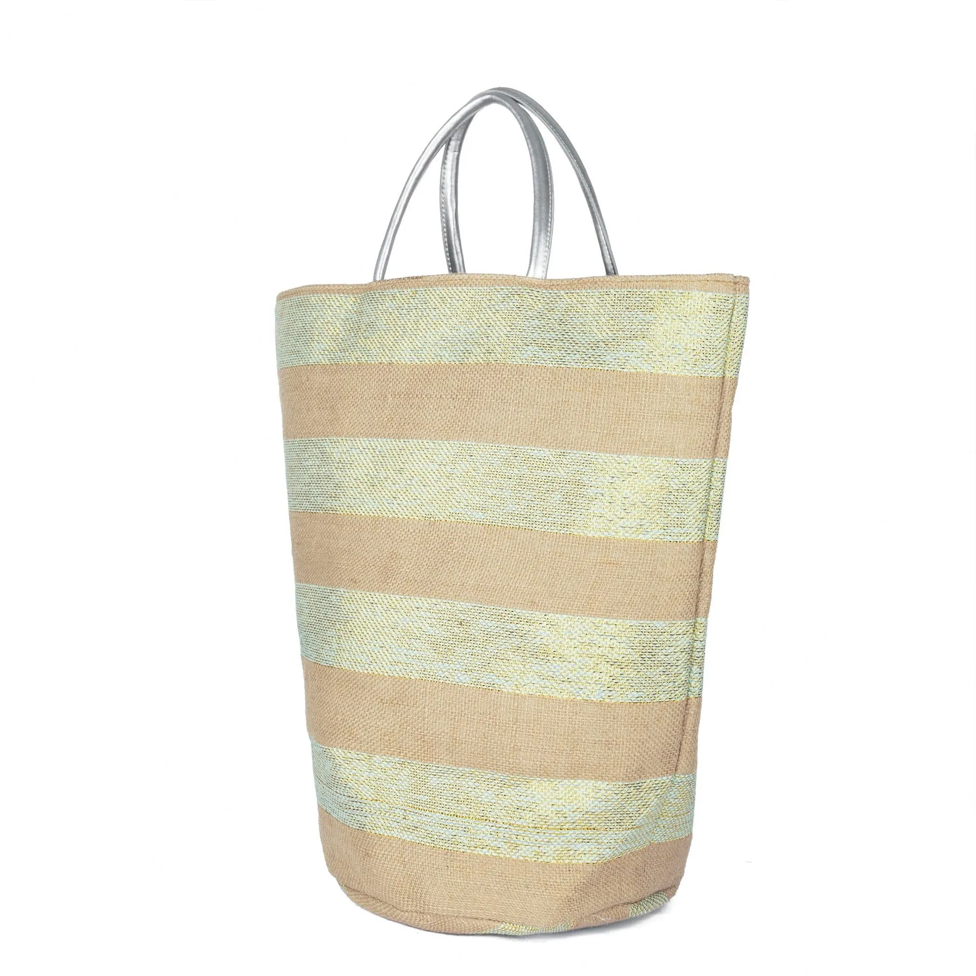 Striped Tote With Metallic Silver Leather Handles sold by San Diego Hat Company product image thumbnail 4