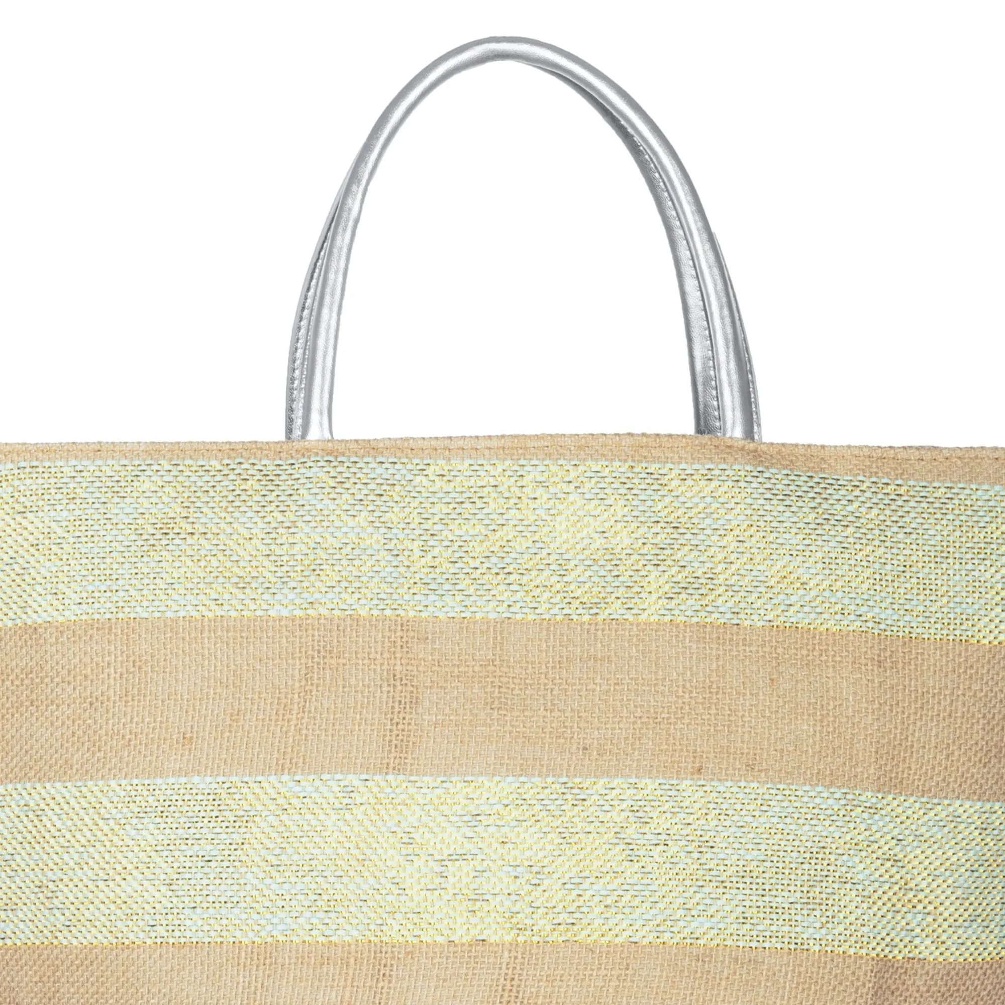 Striped Tote With Metallic Silver Leather Handles sold by San Diego Hat Company product image thumbnail 2