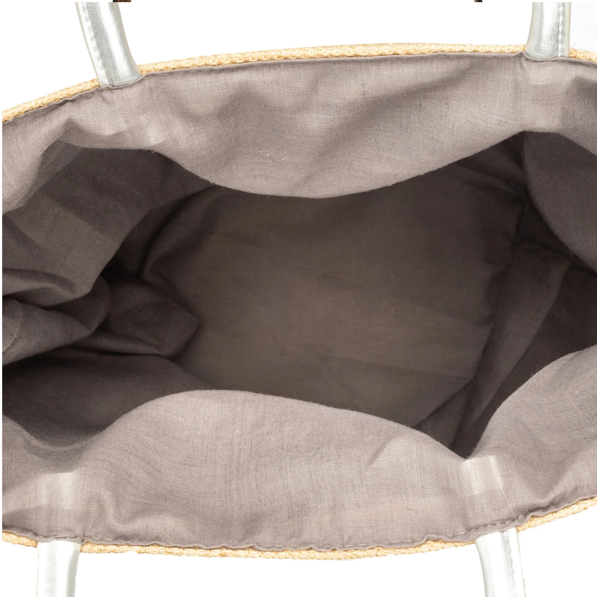 Striped Tote With Metallic Silver Leather Handles sold by San Diego Hat Company product image thumbnail 3