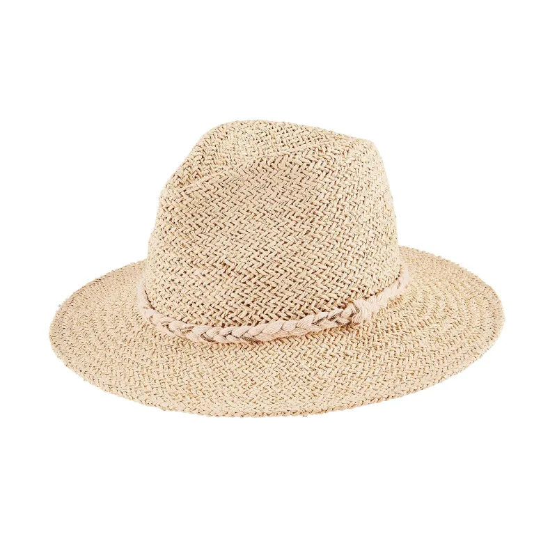 Women's Woven Shimmer Fedora w/ Braided Band (PBF7352) made by San Diego Hat Company