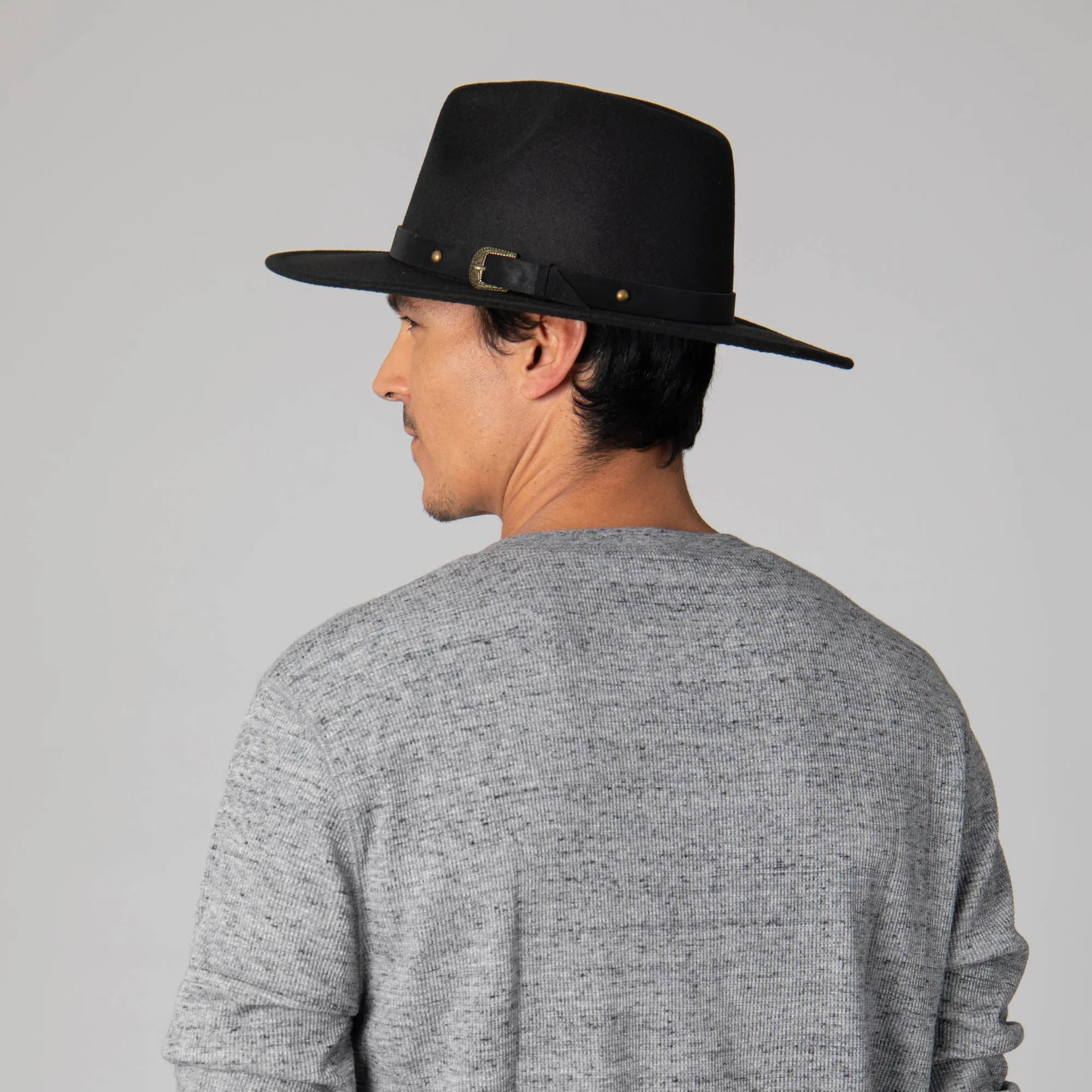 Faux Felt Fedora with Faux Leather Western Buckle Band sold by San Diego Hat Company product image thumbnail 5