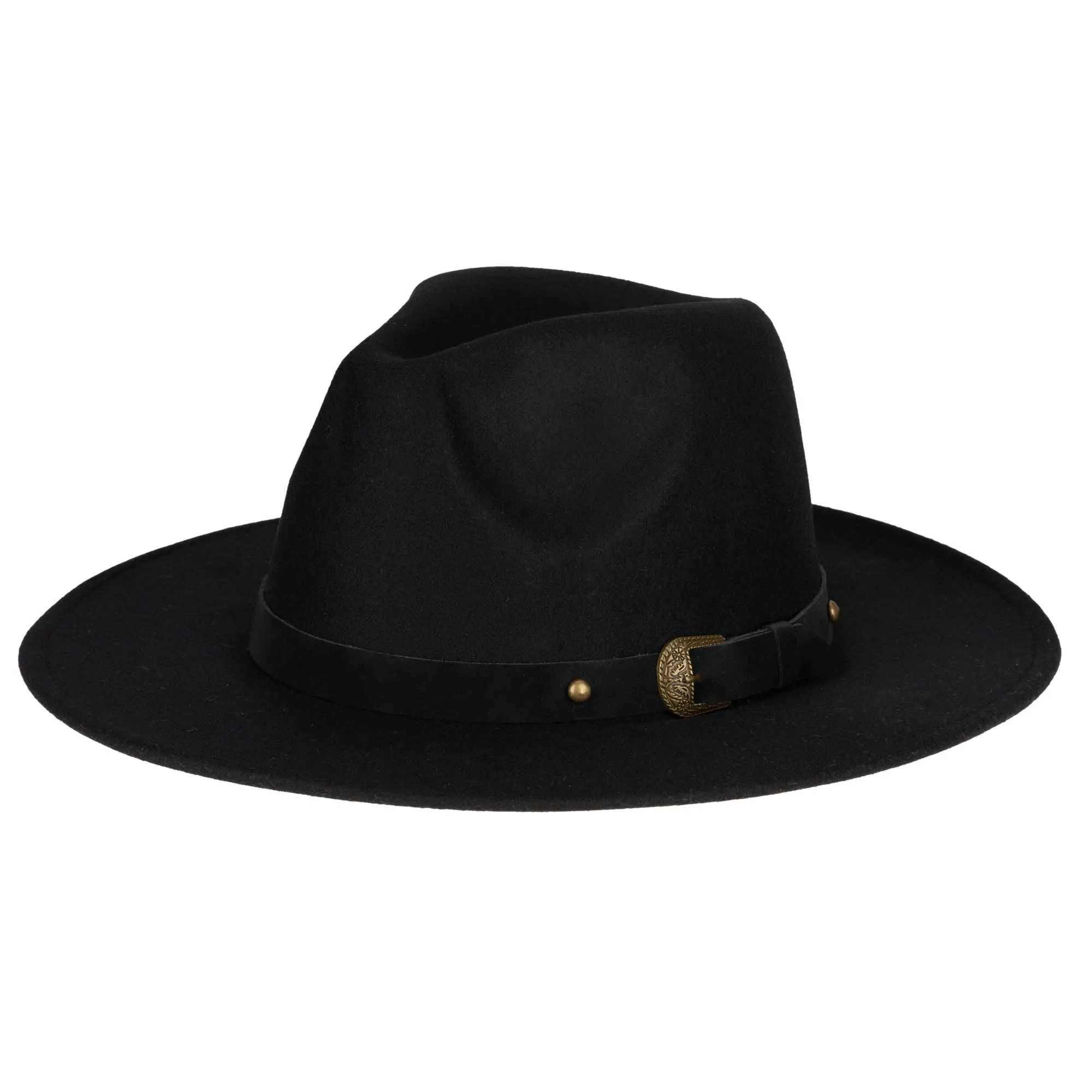 Faux Felt Fedora with Faux Leather Western Buckle Band sold by San Diego Hat Company