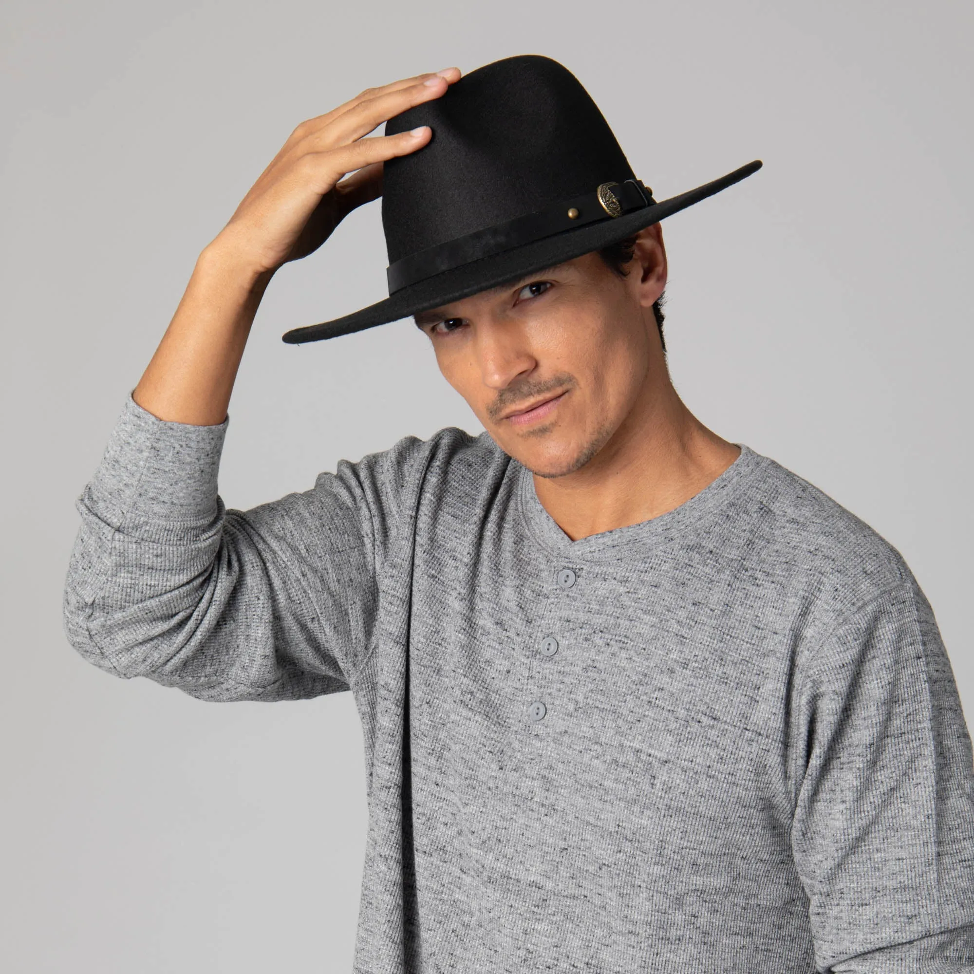 Faux Felt Fedora with Faux Leather Western Buckle Band sold by San Diego Hat Company product image thumbnail 2