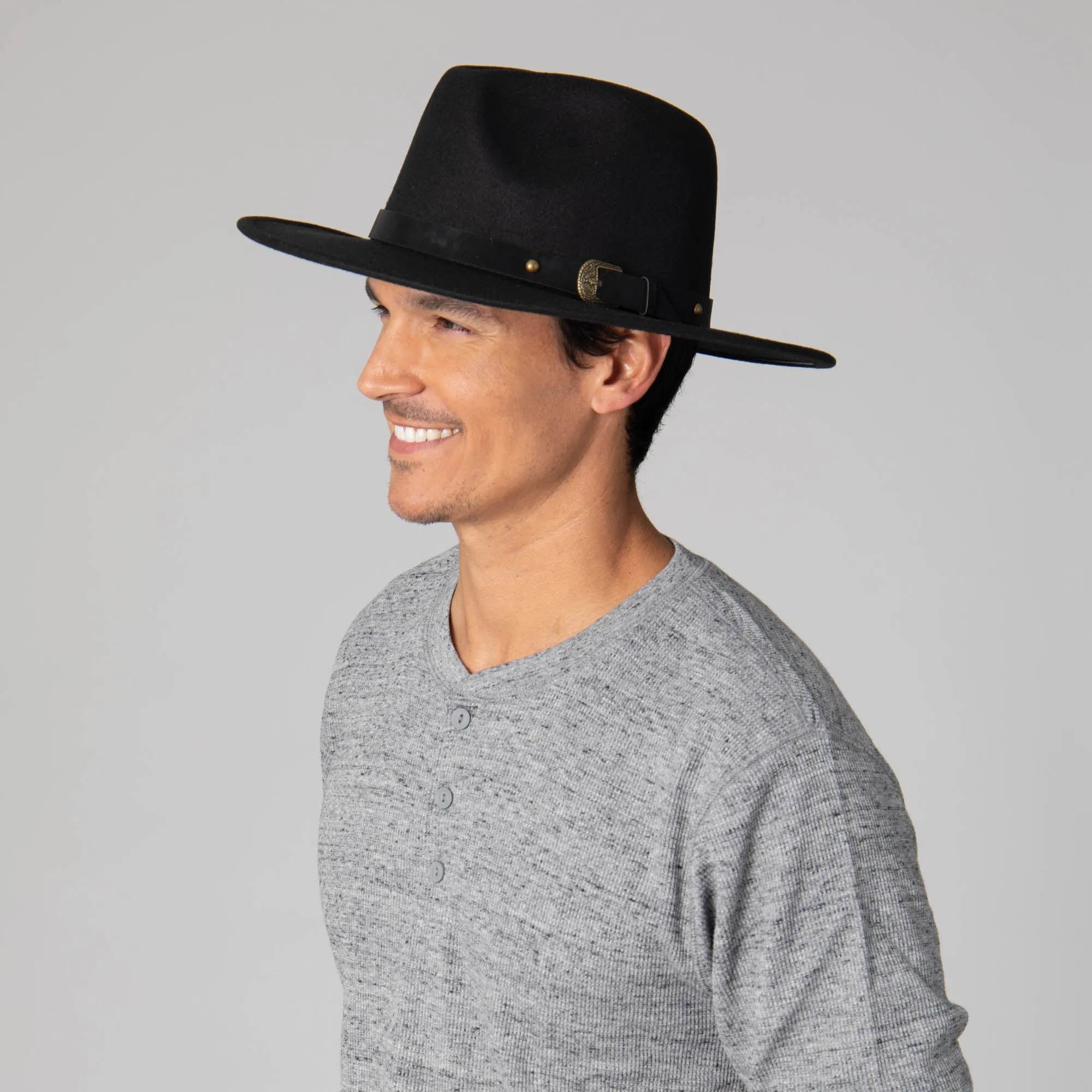 Faux Felt Fedora with Faux Leather Western Buckle Band sold by San Diego Hat Company product image thumbnail 4