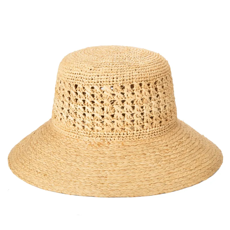 Women's Raffia Sun Hat with Hand Crochet Ventilated Crown made by San Diego Hat Company