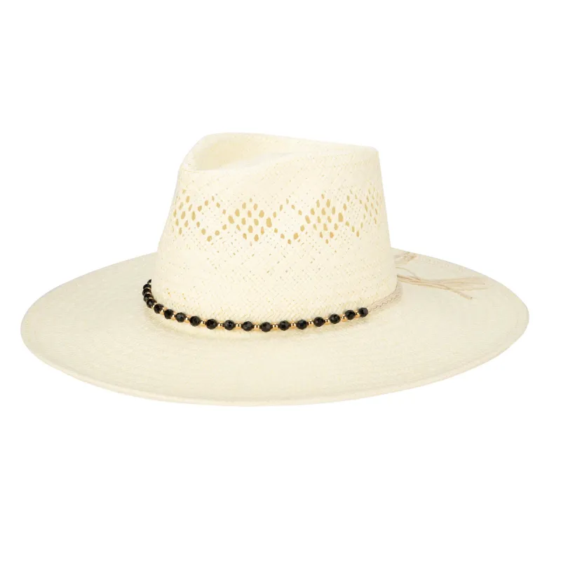 Anytime - Woven Paper Fedora With Beaded Band made by San Diego Hat Company