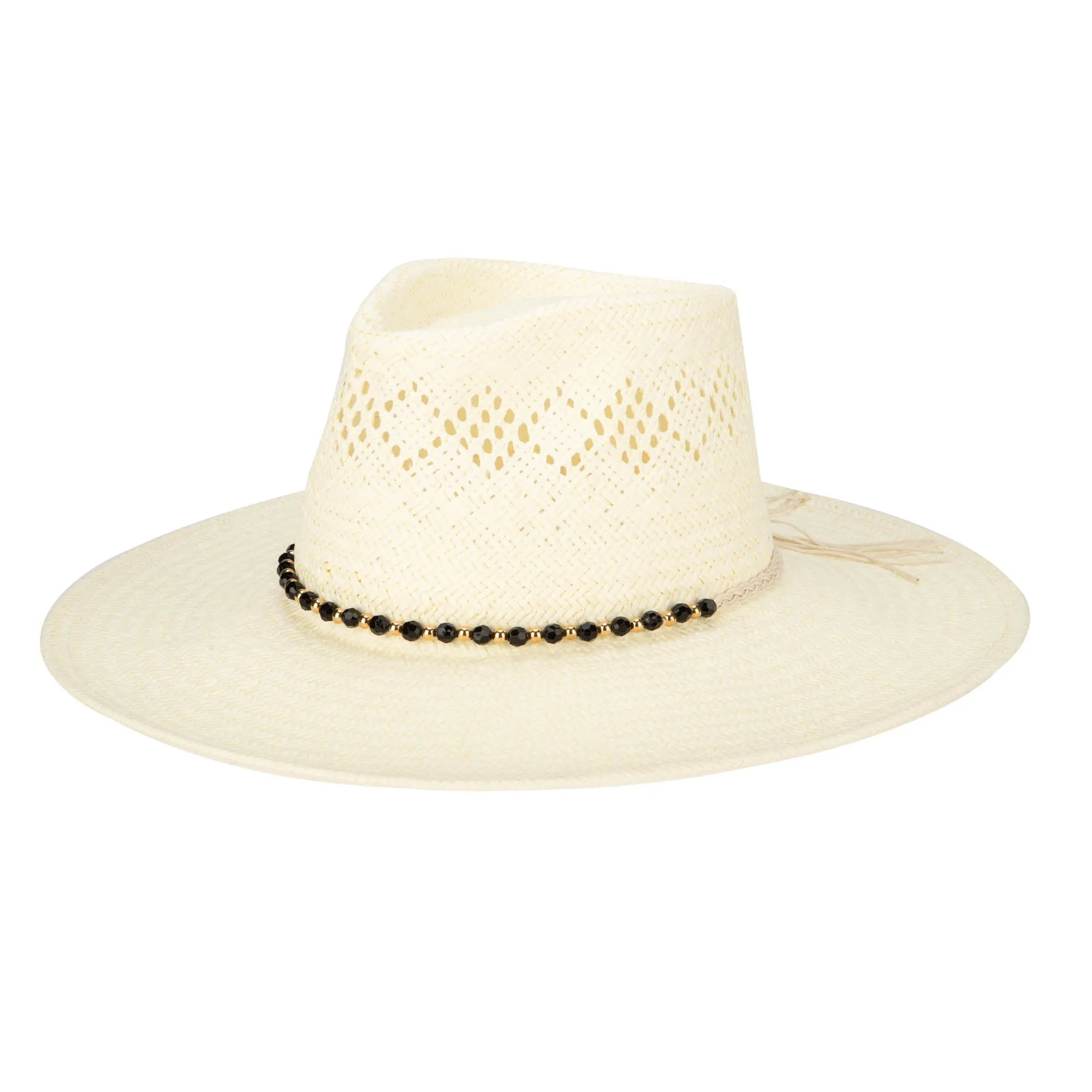 Anytime - Woven Paper Fedora With Beaded Band sold by San Diego Hat Company