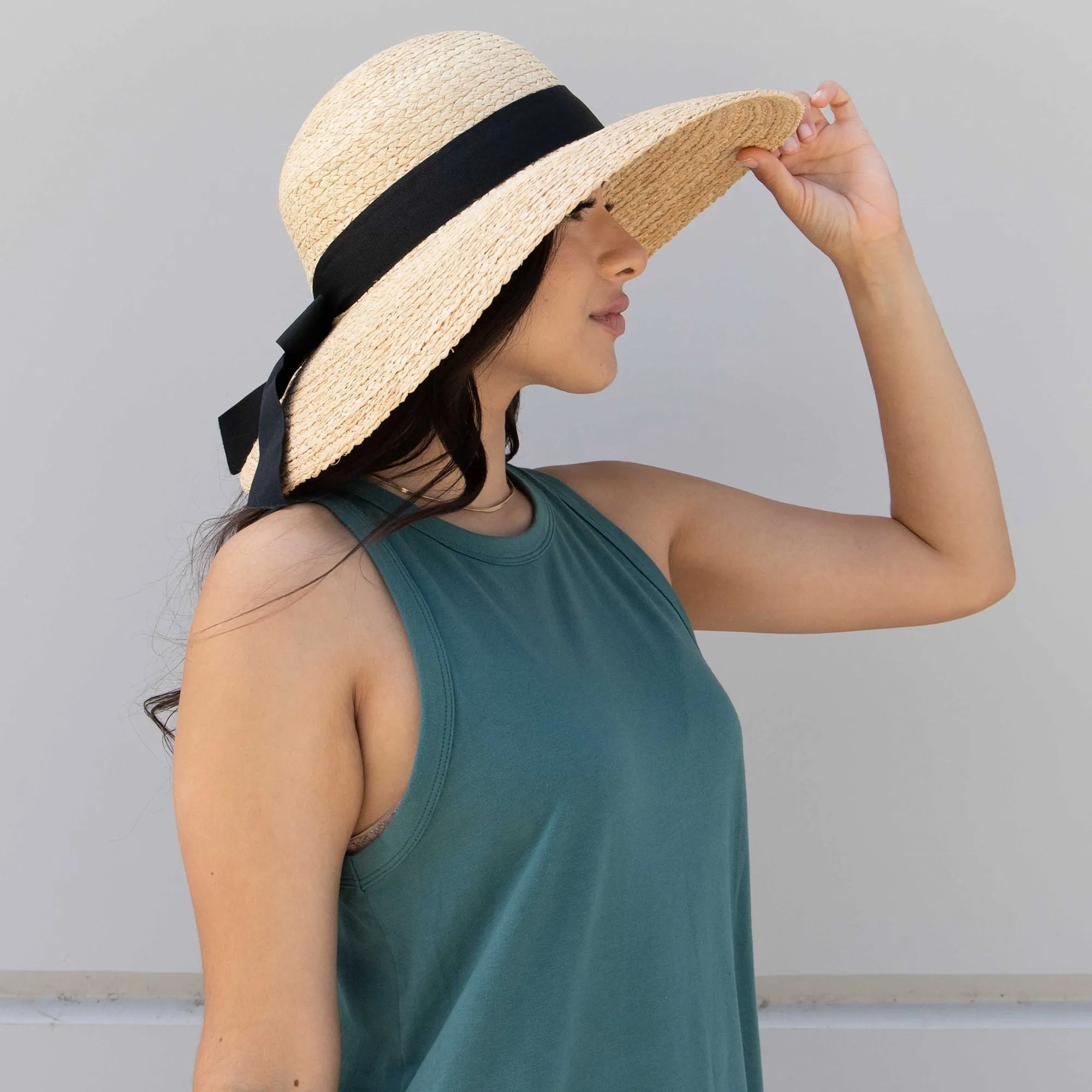 Women's Large Brim Raffia Hat With A Black Ribbon sold by San Diego Hat Company product image thumbnail 3
