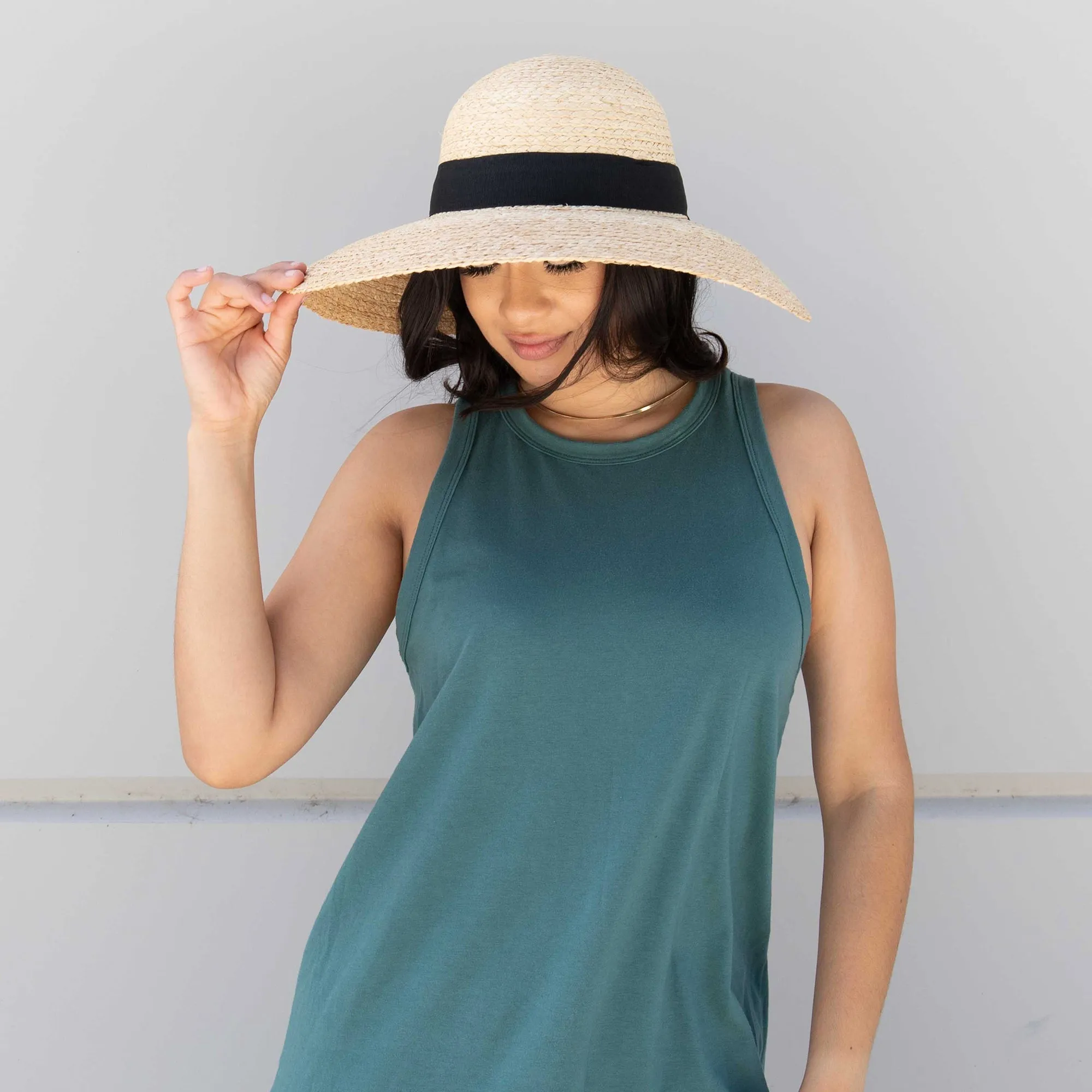 Women's Large Brim Raffia Hat With A Black Ribbon sold by San Diego Hat Company product image thumbnail 2