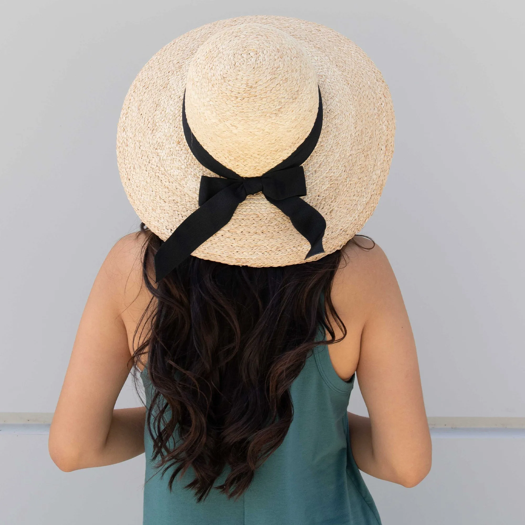 Women's Large Brim Raffia Hat With A Black Ribbon sold by San Diego Hat Company product image thumbnail 4