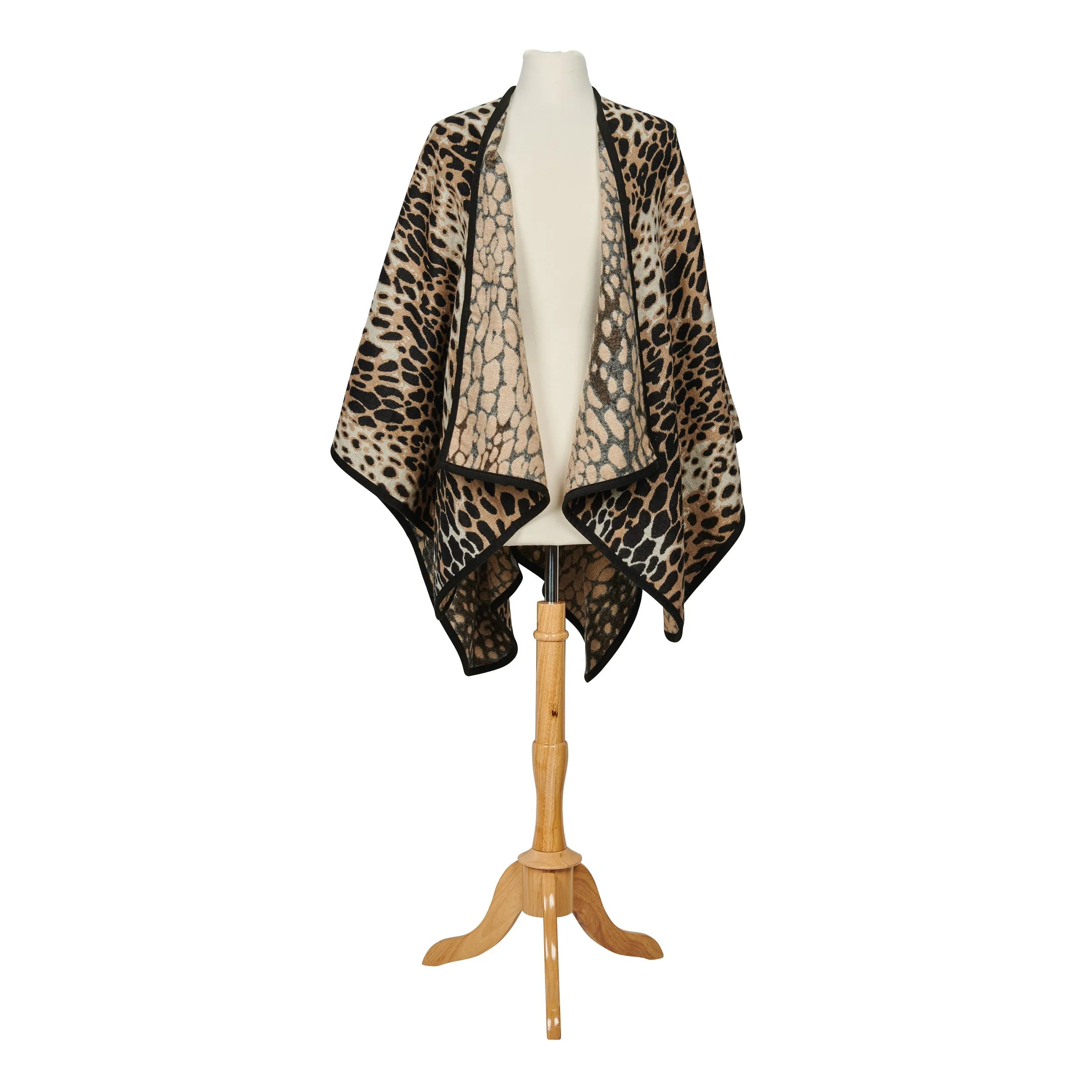 Women's Leopard Print Open Front Poncho sold by San Diego Hat Company product image thumbnail 4