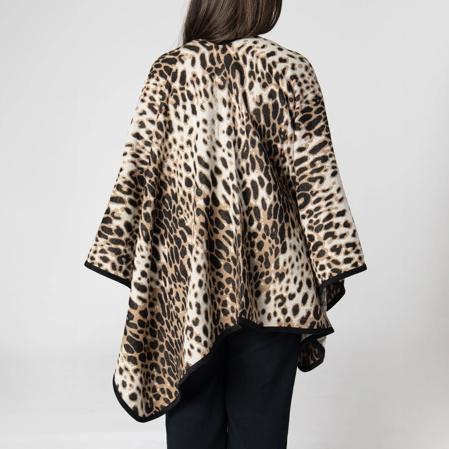 Women's Leopard Print Open Front Poncho sold by San Diego Hat Company product image thumbnail 3