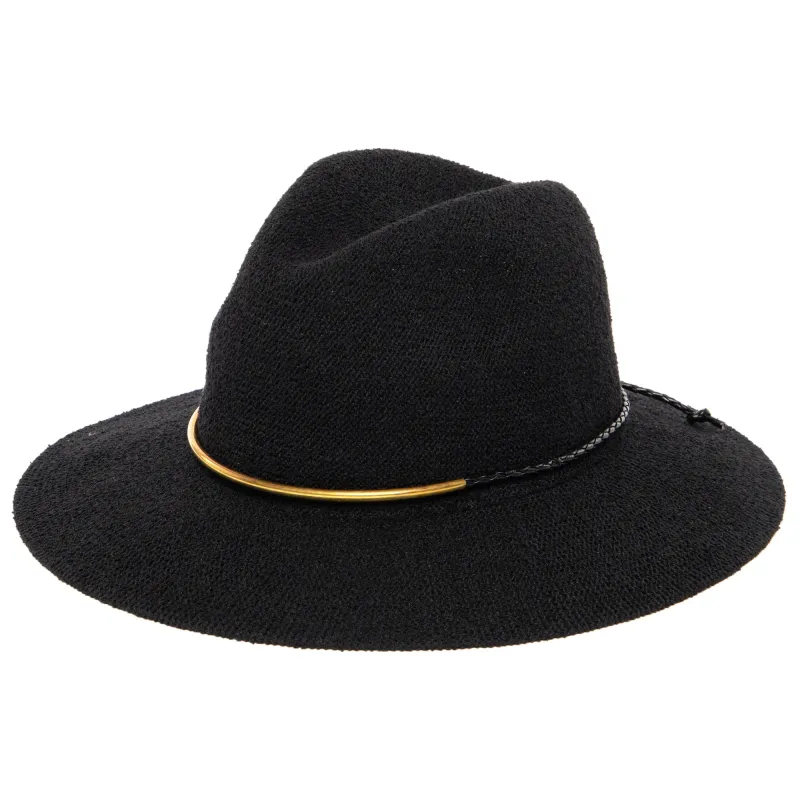 Women's Knit Fedora with Braided Faux Leather and Gold Trim sold by San Diego Hat Company