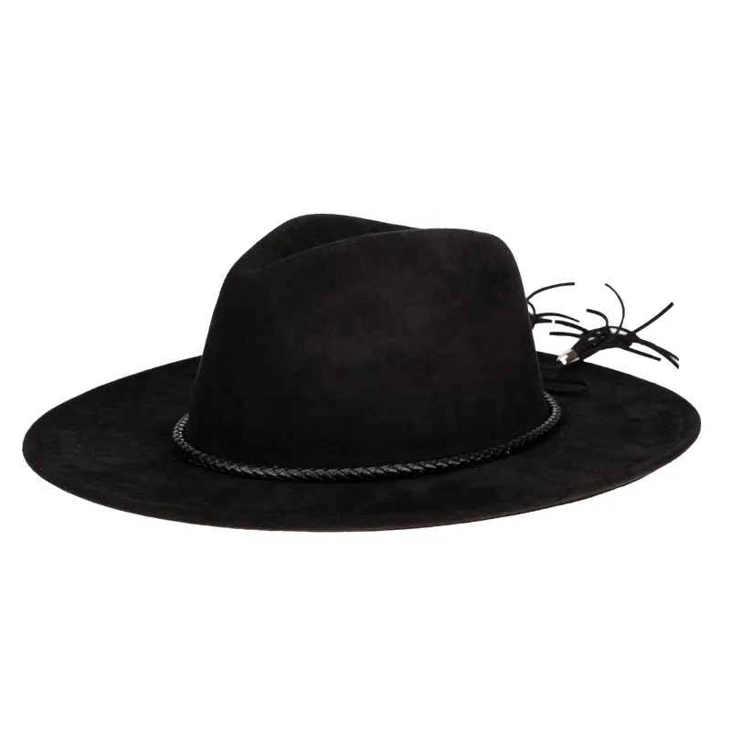 Faux Suede Fedora With Tassel Back Bow sold by San Diego Hat Company