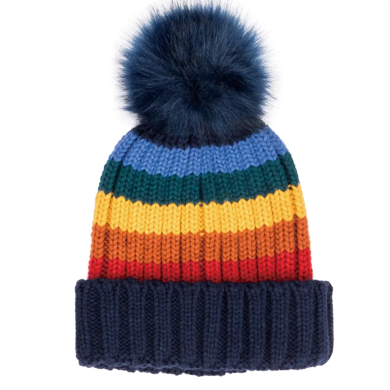 Women's Knit Rainbow Stripe Beanie w/Pom made by San Diego Hat Company