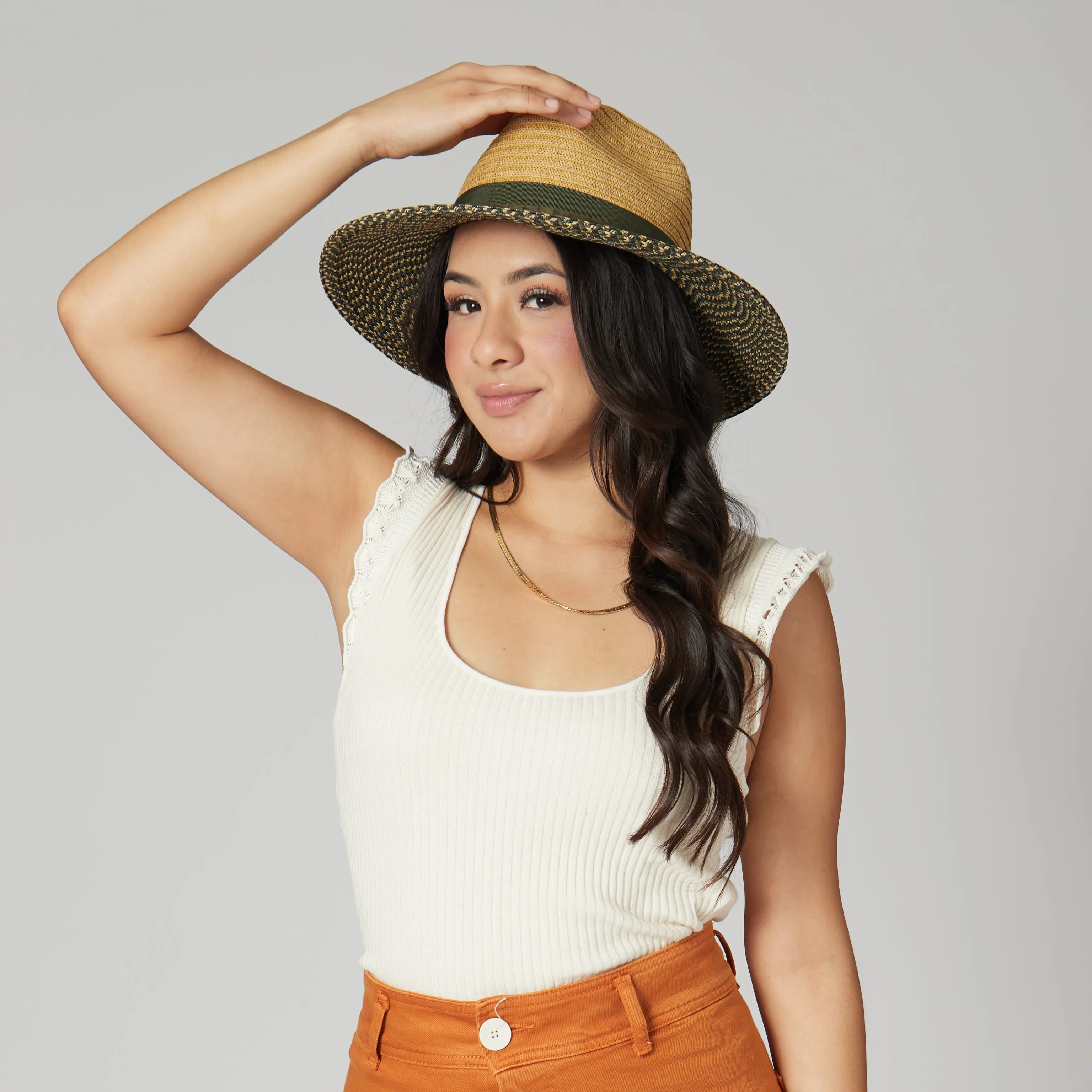 Women's Colorblock Fedora With Band & Faux Leather Bow Band sold by San Diego Hat Company product image thumbnail 2