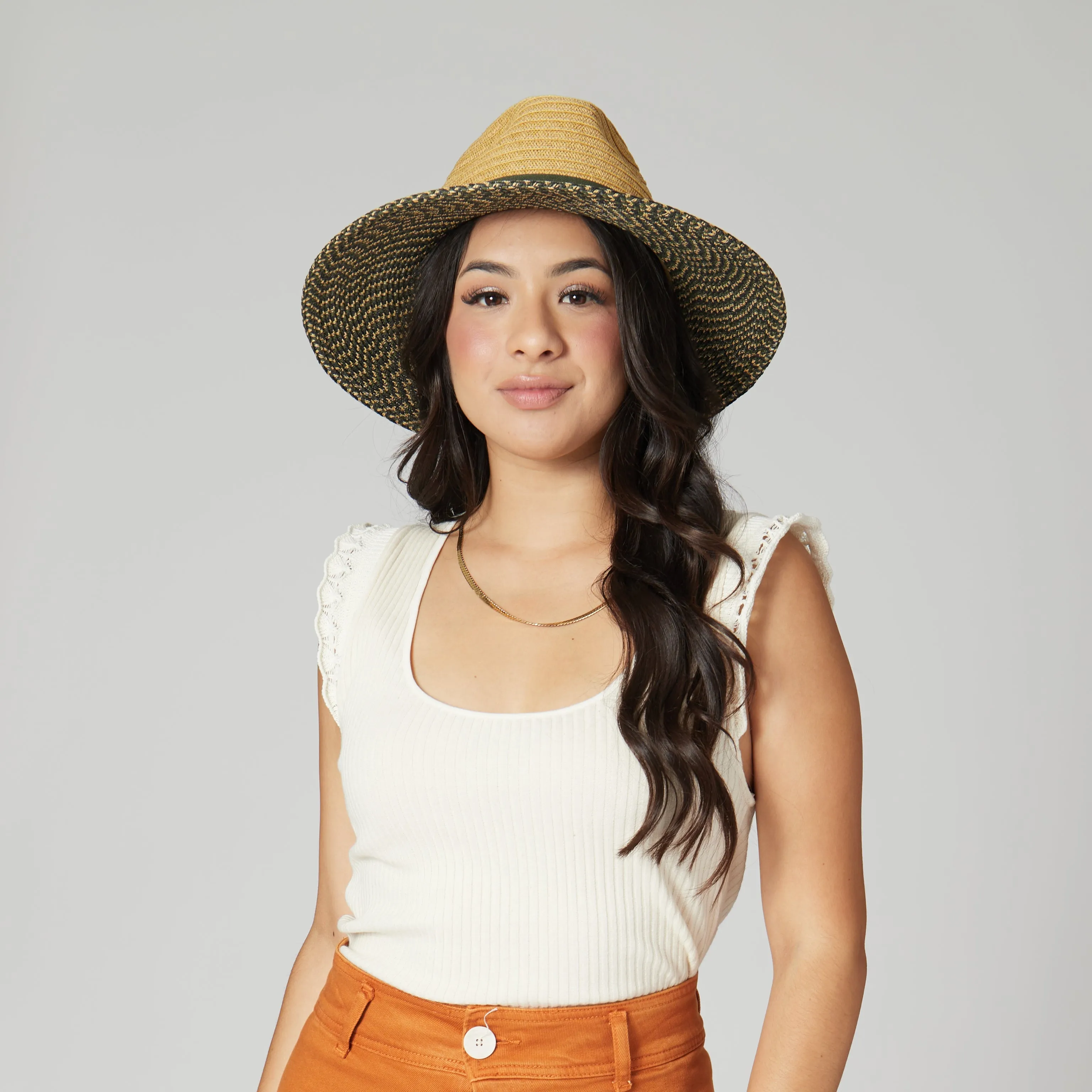 Women's Colorblock Fedora With Band & Faux Leather Bow Band sold by San Diego Hat Company product image thumbnail 5