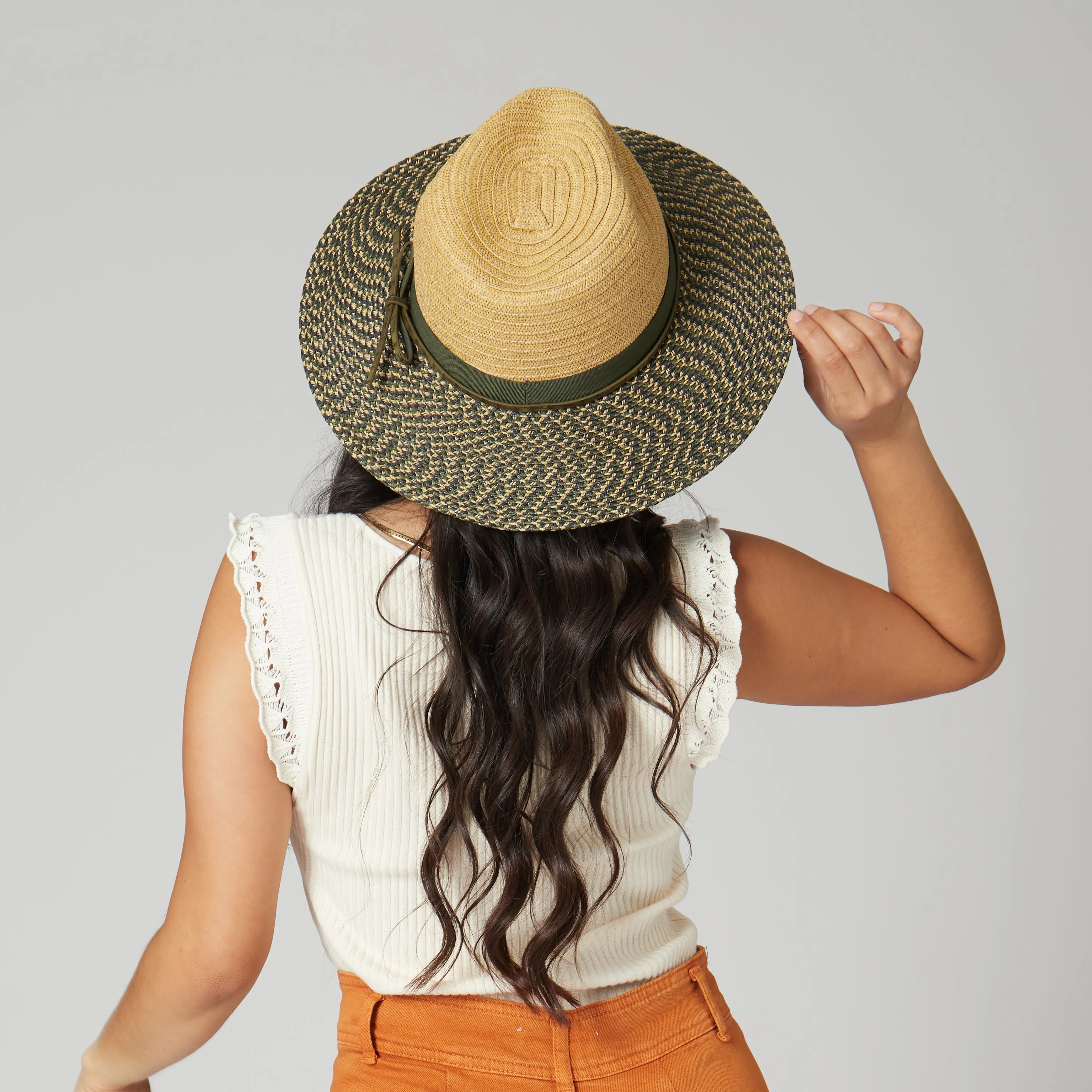 Women's Colorblock Fedora With Band & Faux Leather Bow Band sold by San Diego Hat Company product image thumbnail 4