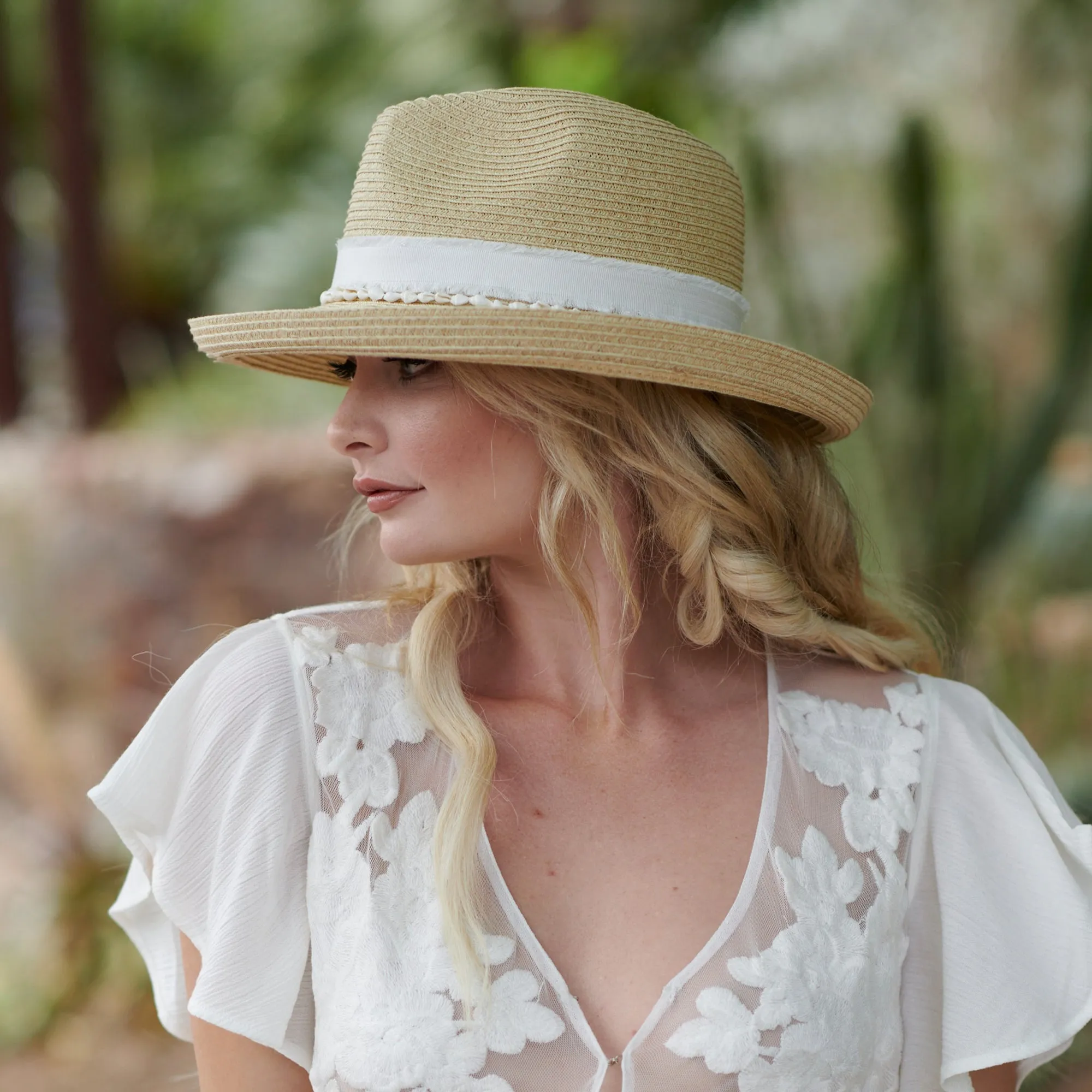 Women's Kettle Brim Fedora With Frayed Band & Shell Trim sold by San Diego Hat Company product image thumbnail 2