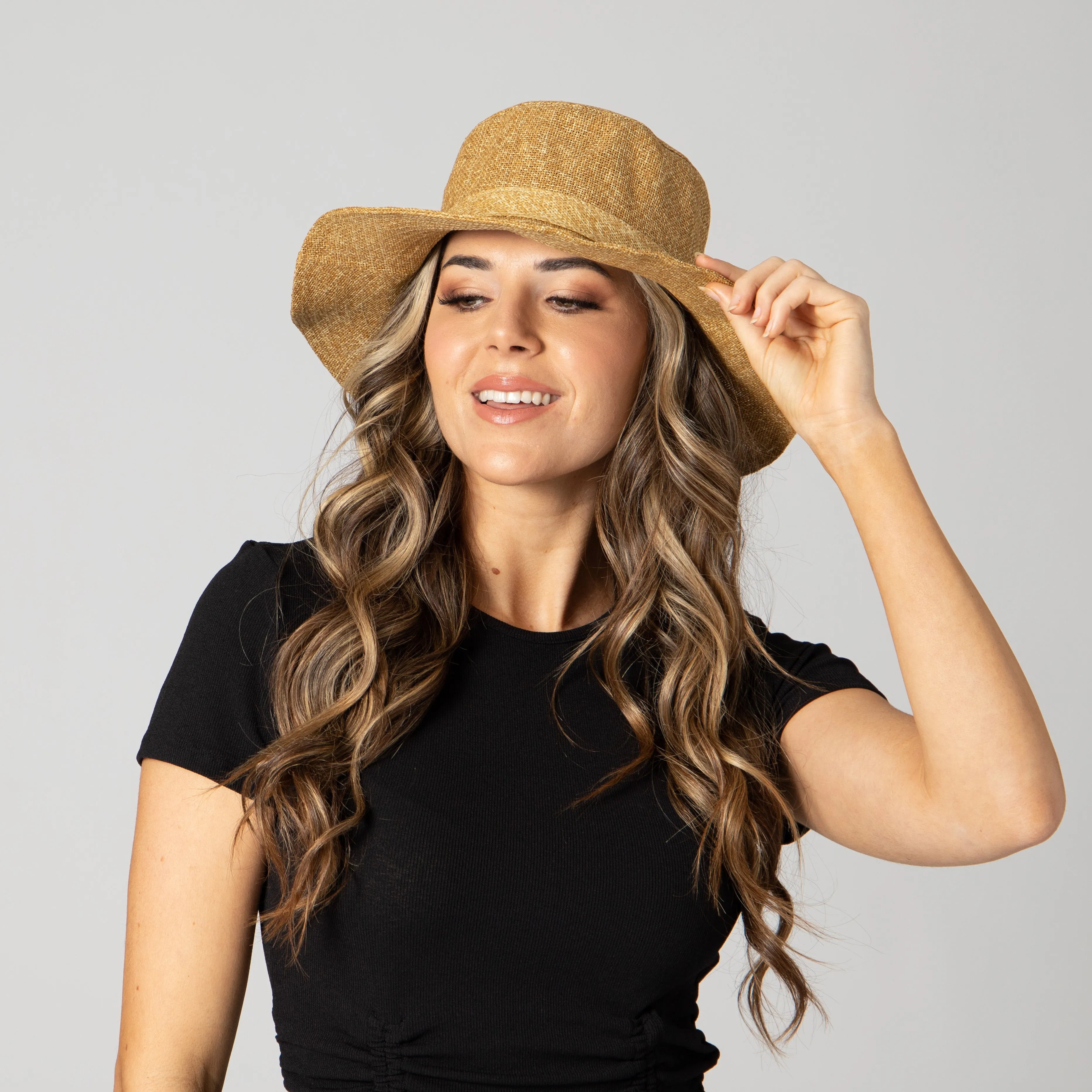 Women's Cut & Sew Wide Brim Woven Paper Bucket Hat sold by San Diego Hat Company product image thumbnail 2