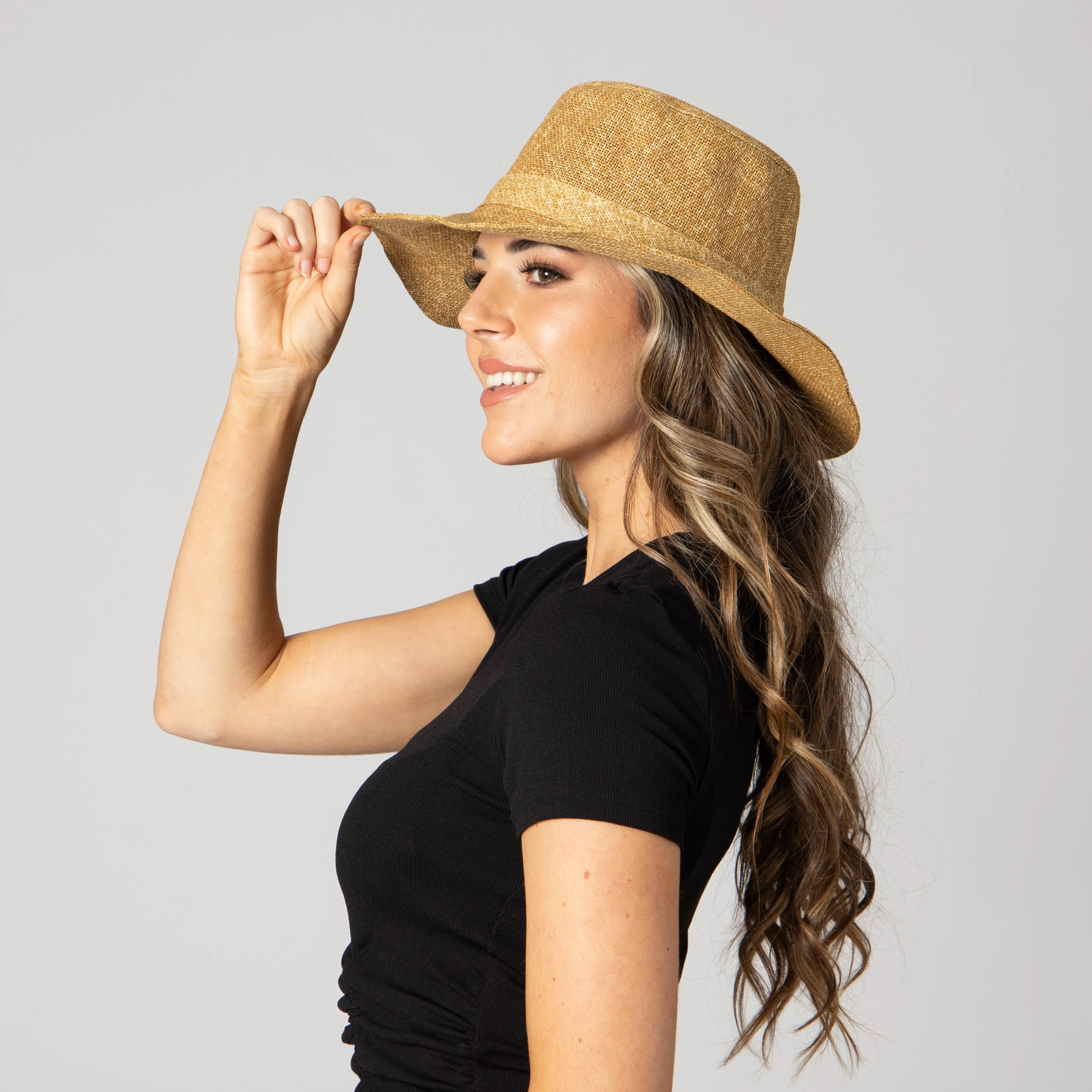 Women's Cut & Sew Wide Brim Woven Paper Bucket Hat sold by San Diego Hat Company product image thumbnail 4