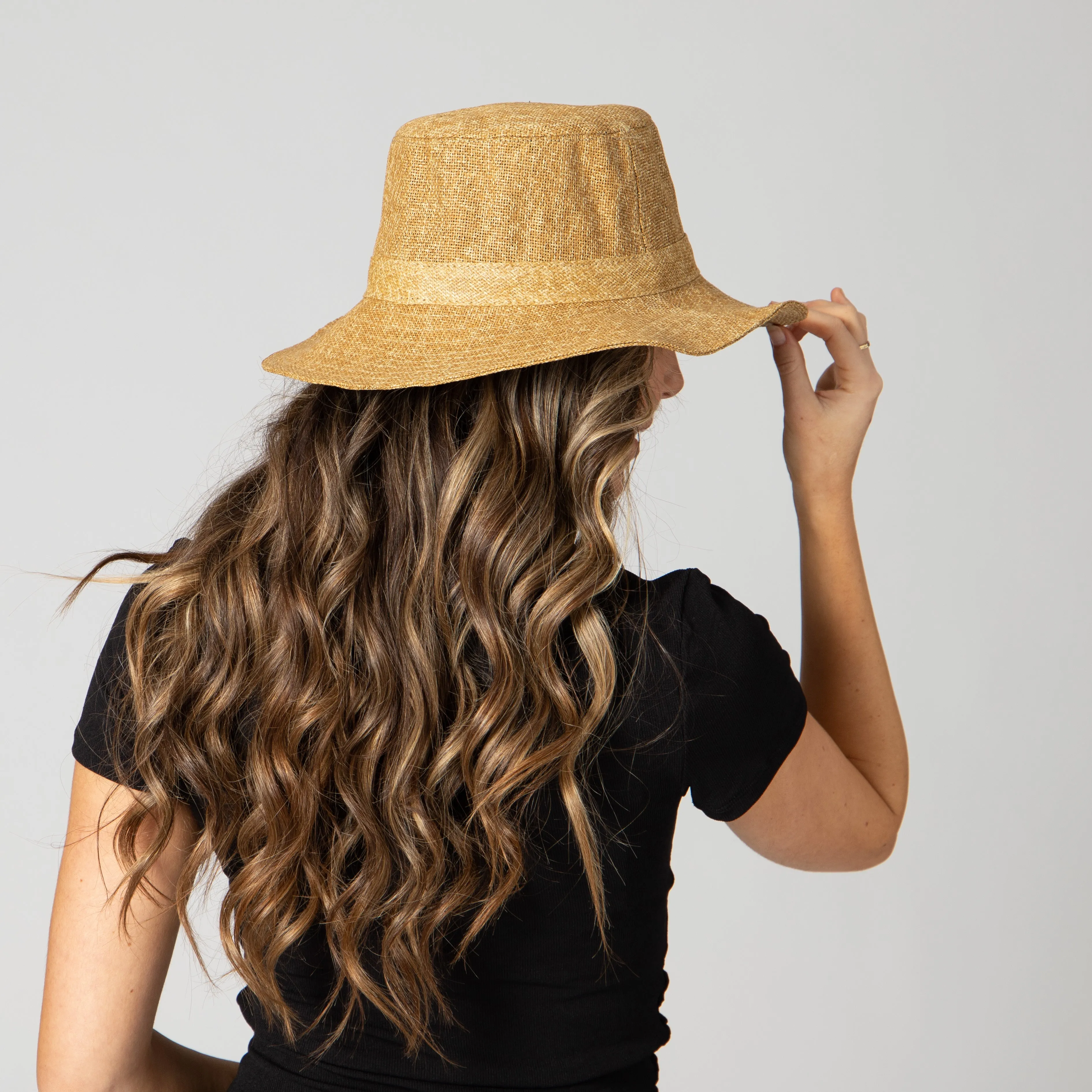 Women's Cut & Sew Wide Brim Woven Paper Bucket Hat sold by San Diego Hat Company product image thumbnail 3