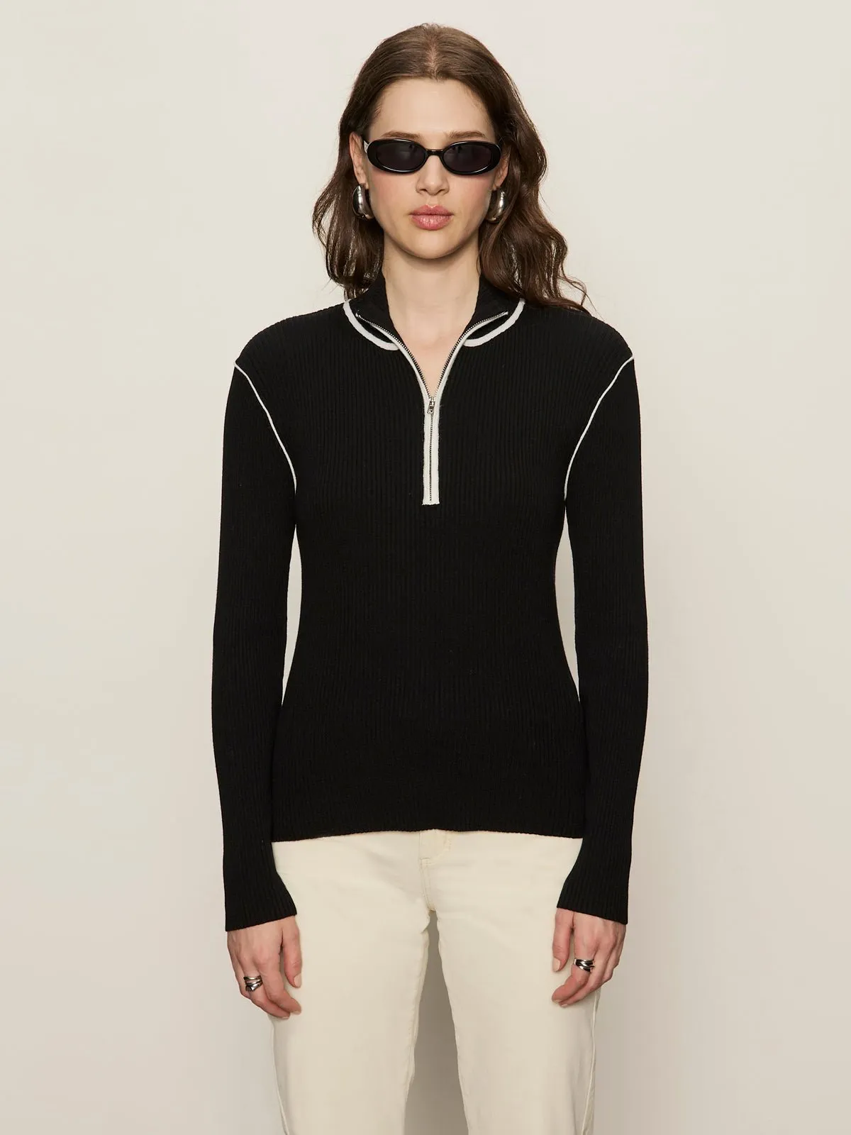 Sporty Rib Zip Up Black With Chalk Tipping sold by Sanctuary product image thumbnail 2
