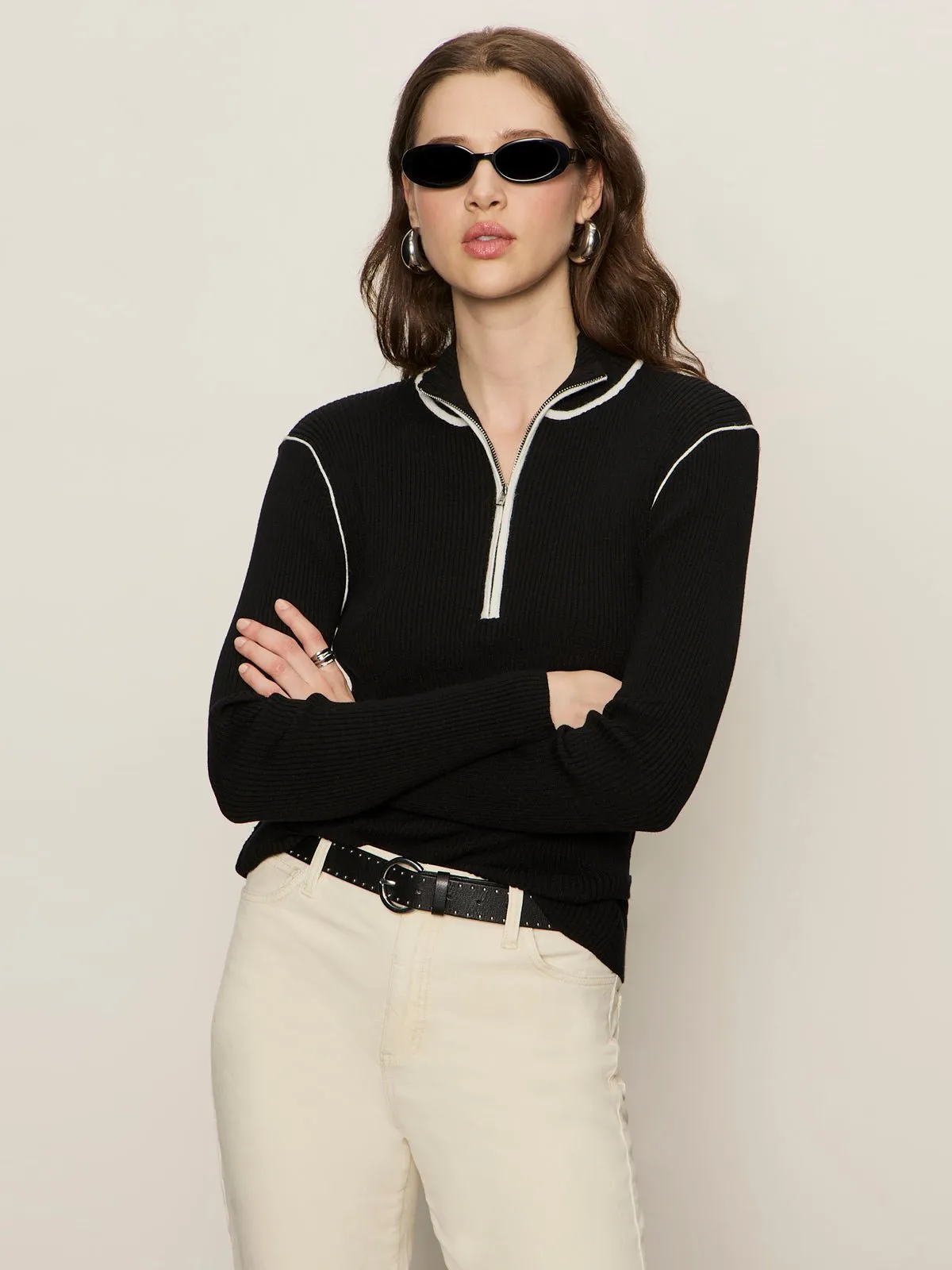 Sporty Rib Zip Up Black With Chalk Tipping sold by Sanctuary