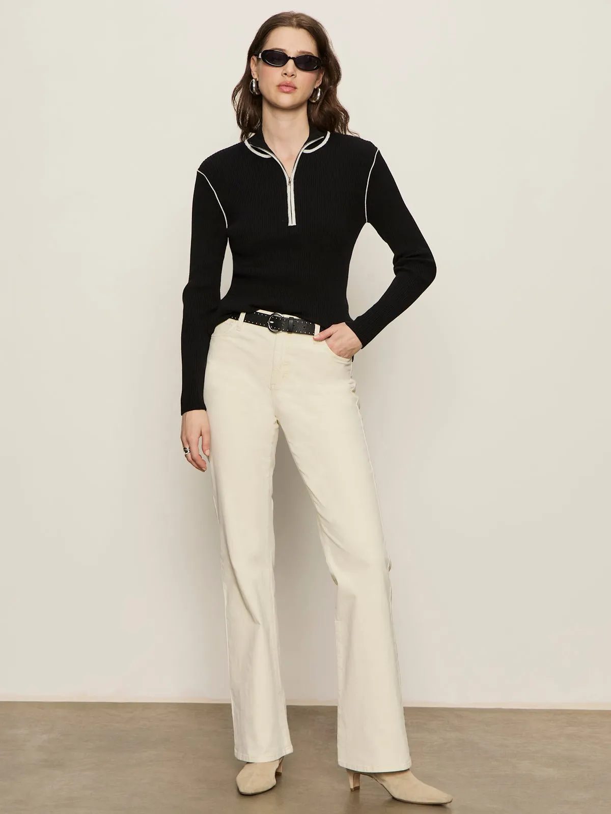 Sporty Rib Zip Up Black With Chalk Tipping sold by Sanctuary product image thumbnail 5