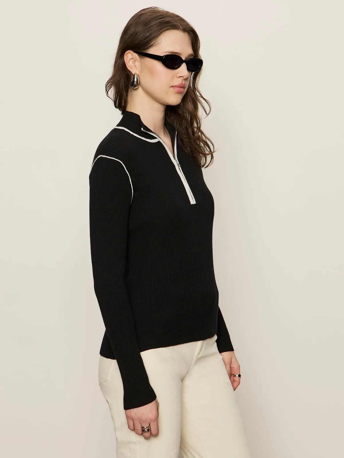 Sporty Rib Zip Up Black With Chalk Tipping sold by Sanctuary product image thumbnail 3