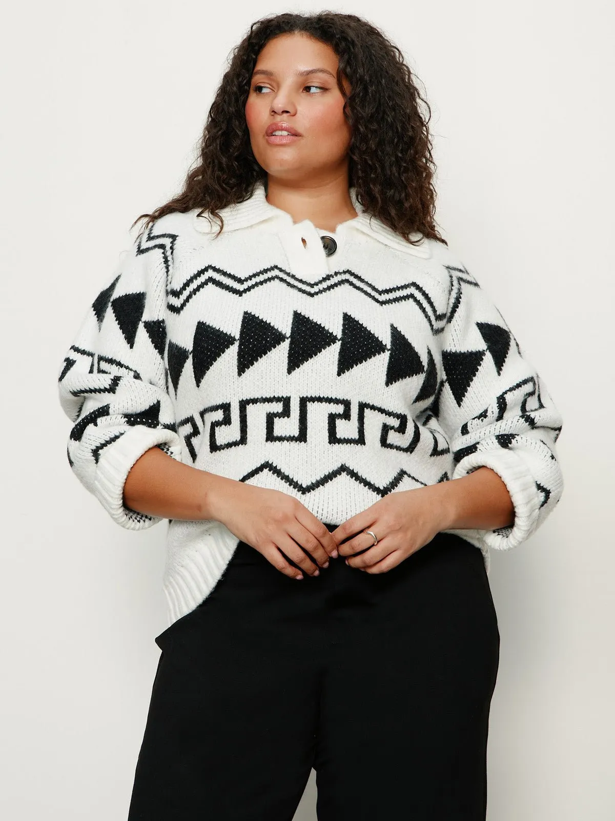Below Zero Fairisle Popover Chalk And Black Fairisle Extended Sizing sold by Sanctuary product image thumbnail 2
