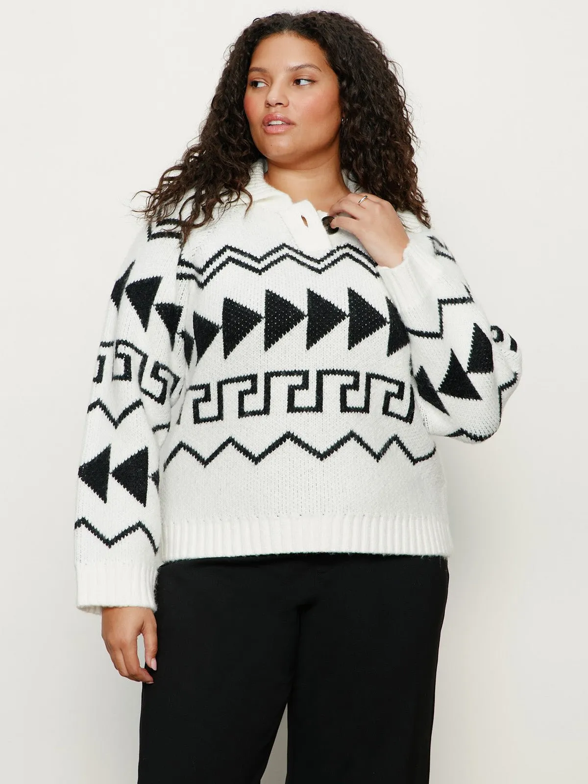Below Zero Fairisle Popover Chalk And Black Fairisle Extended Sizing sold by Sanctuary