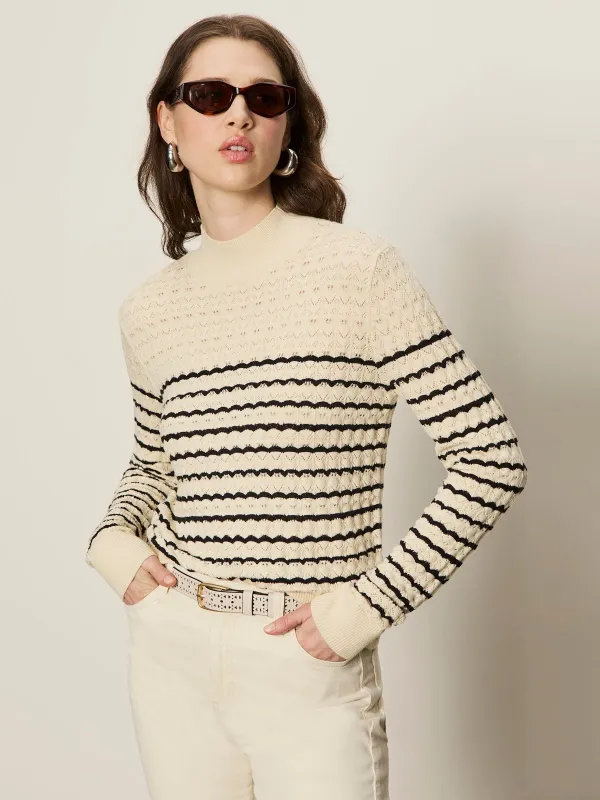 Forever Striped Mock Neck Vanilla Creme With Black Stripe sold by Sanctuary