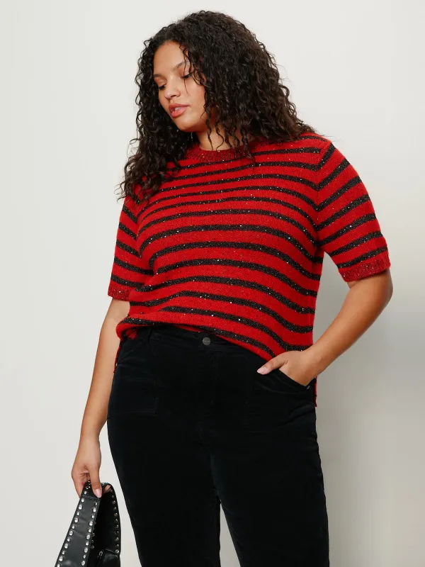 Short Sleeve Shine Sweater Tee Cherry Lacquer Shine Extended Sizing made by Sanctuary