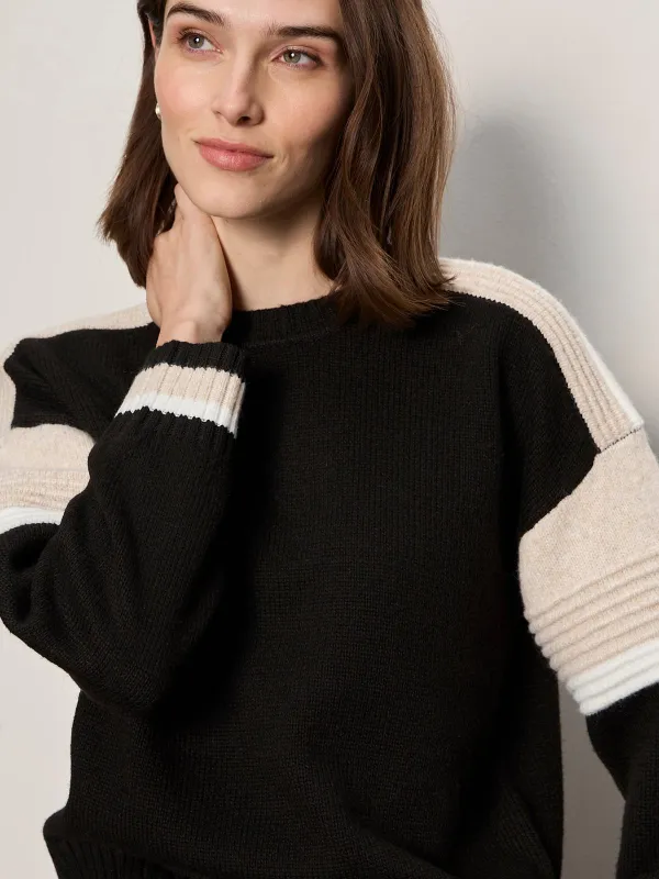 Sporty Stripe Crewneck Sweater Black Multi sold by Sanctuary