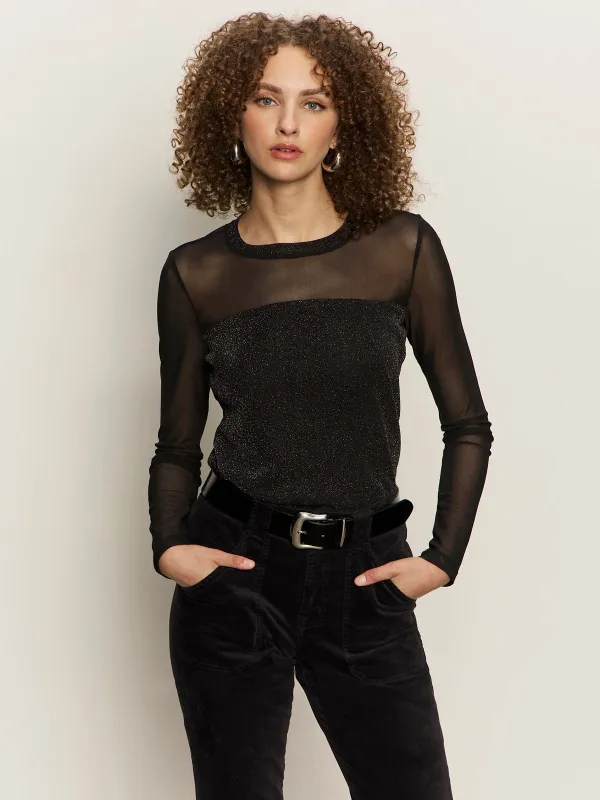 Sparkle Mesh Crew Tee Black sold by Sanctuary